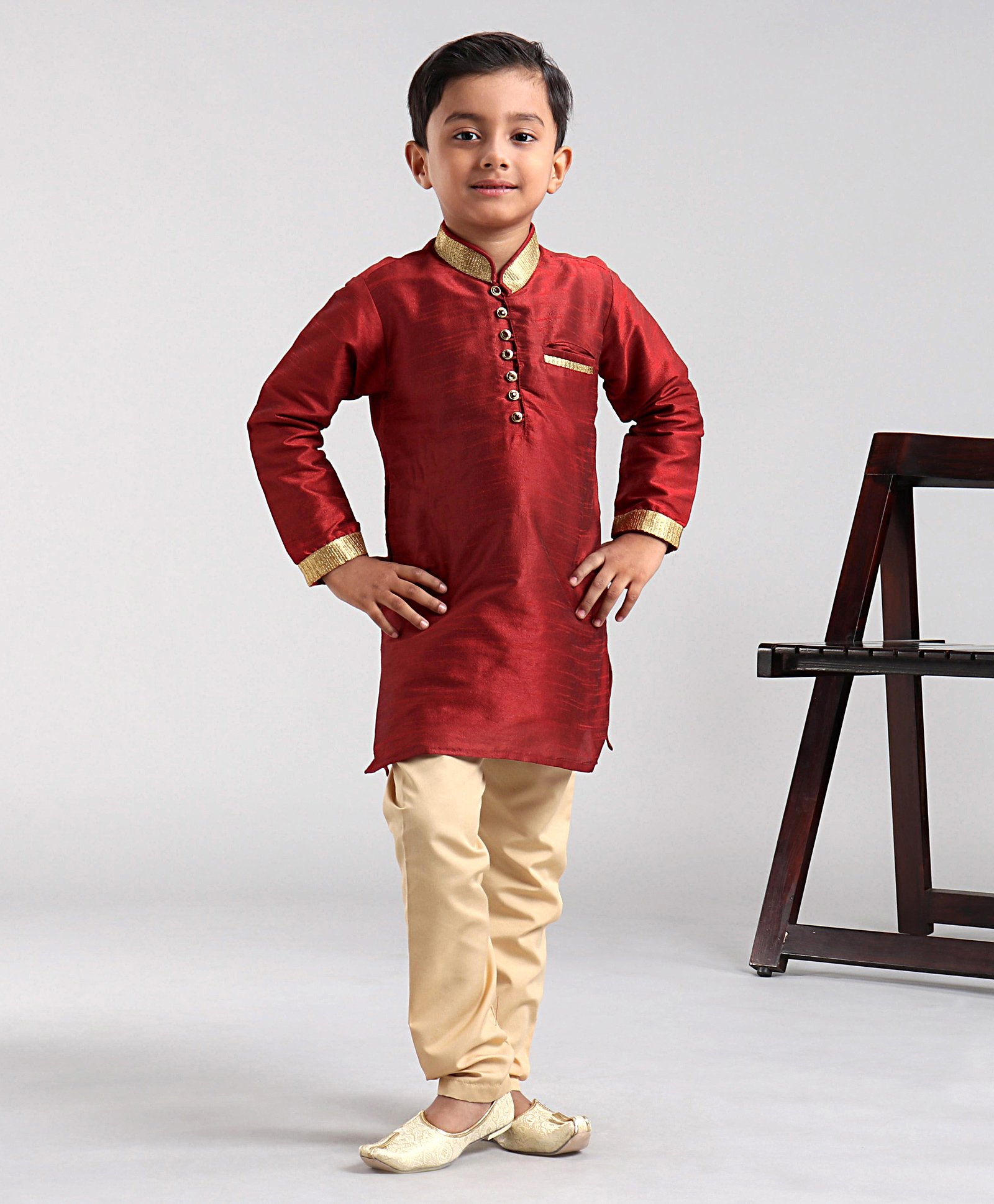 Babyhug Full Sleeves Kurta & Pyjama Set - Maroon-image-48