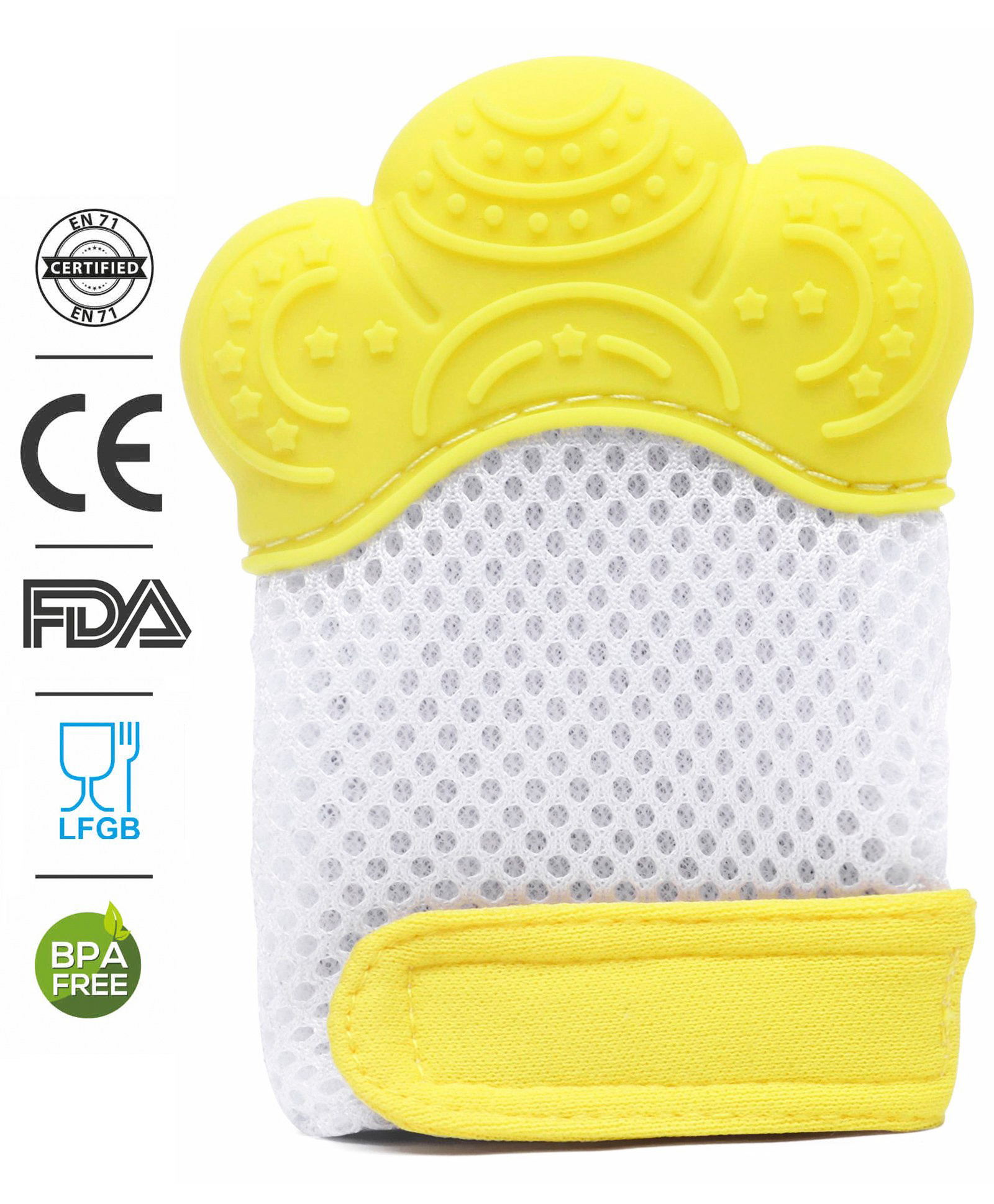 Babyhug Silicone Teether Mitten Glove Mitten Print - Yellow-picture-21