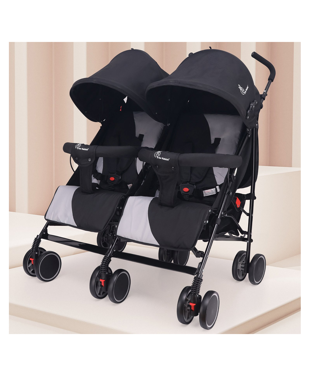 R for Rabbit Ginny & Johnny Twin Stroller - Black Grey