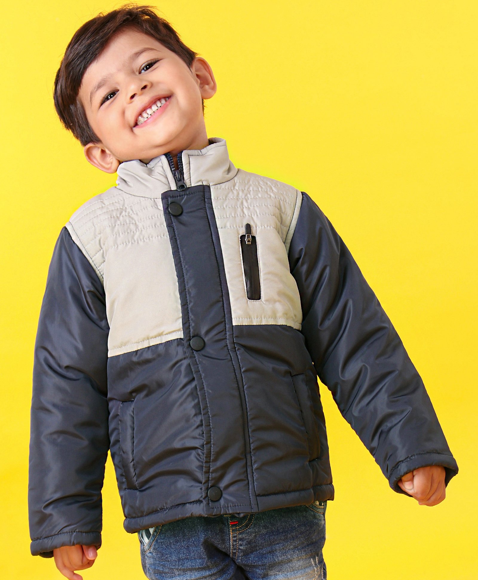 Babyhug Full Sleeves Padded Jacket With Side Pockets - Grey-image-16