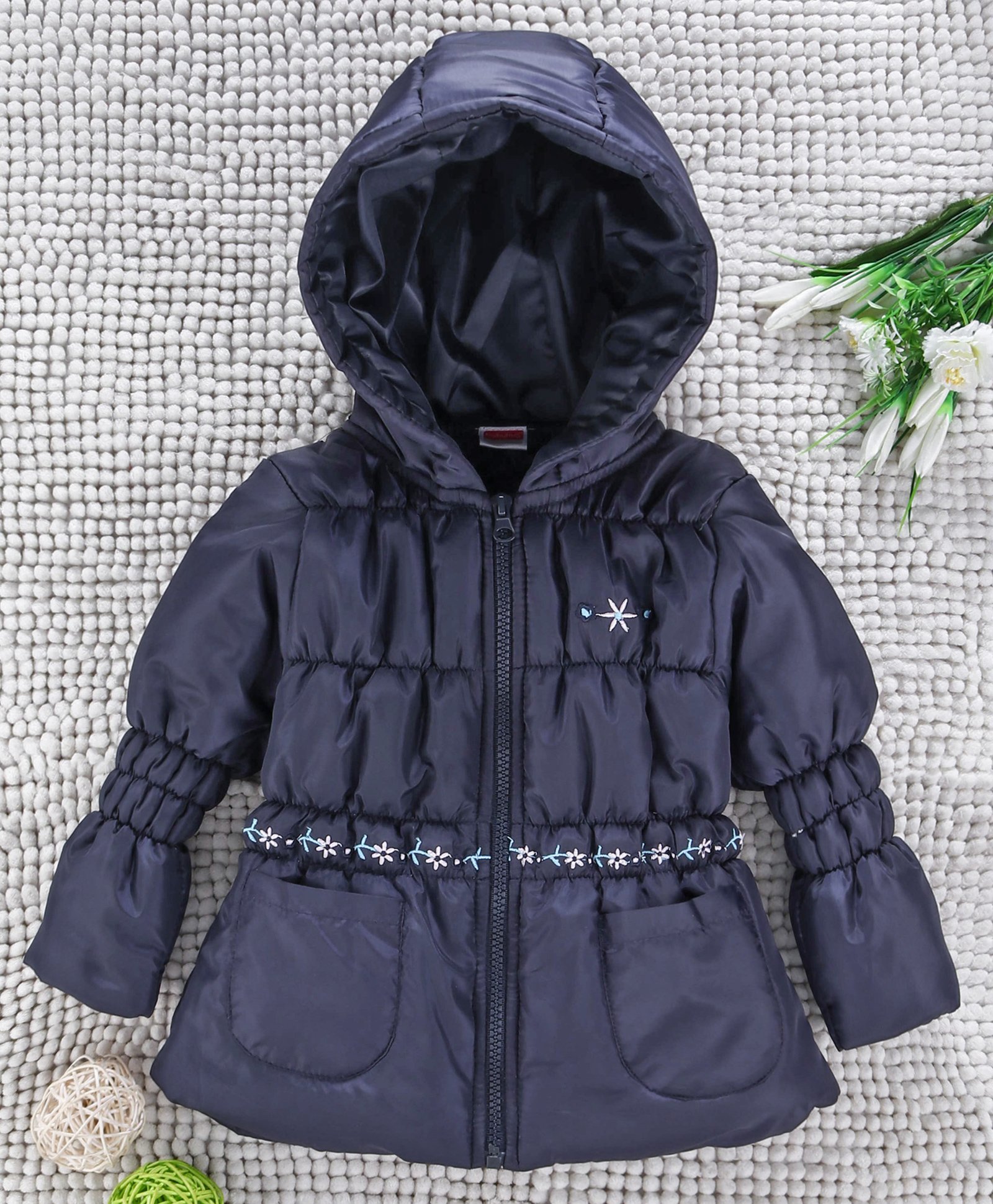 Babyhug Full Sleeves Padded Winter Jacket With Hood - Navy Blue-image-16