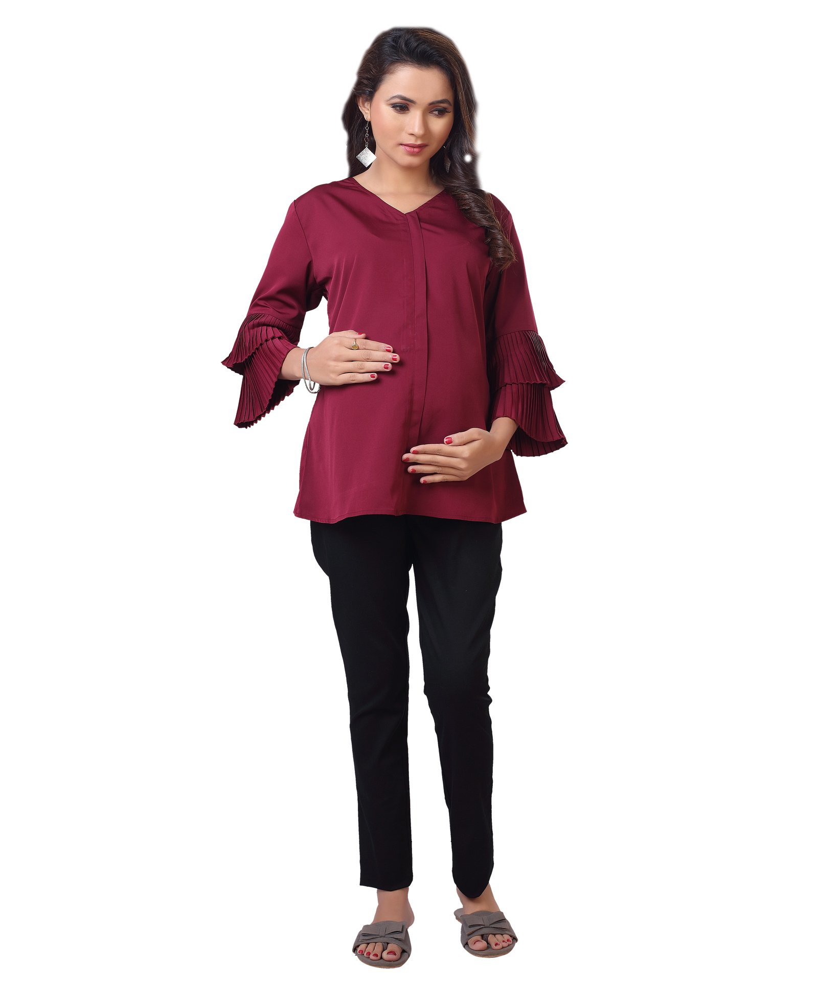 Kriti Full Sleeves Maternity Nursing Top - Maroon-image-45