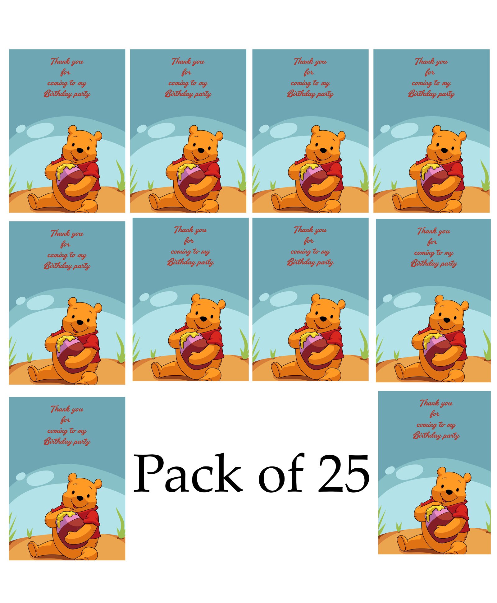 Funcart Pooh Birthday Party Thank You Cards Blue - Pack of 25-picture-14