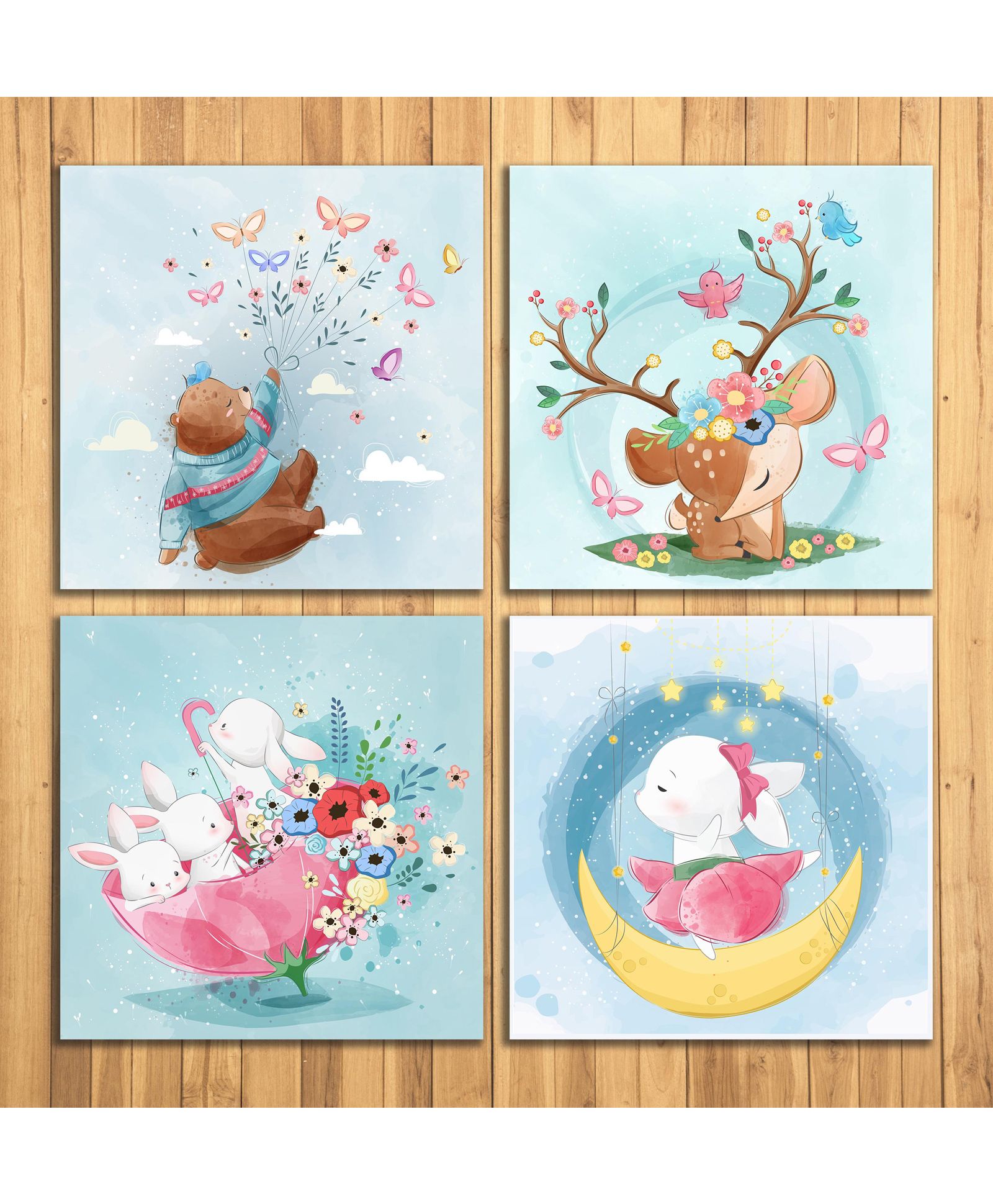 Wens Cute Cartoon Sparkle Laminated Wall Panels Set of 4 - Blue-image-28
