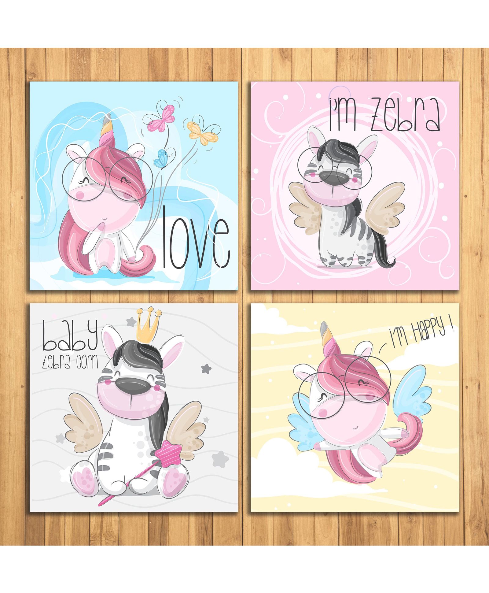 Wens Cute Cartoon Sparkle Laminated Wall Panels Set of 4 - Multicolour-image-36