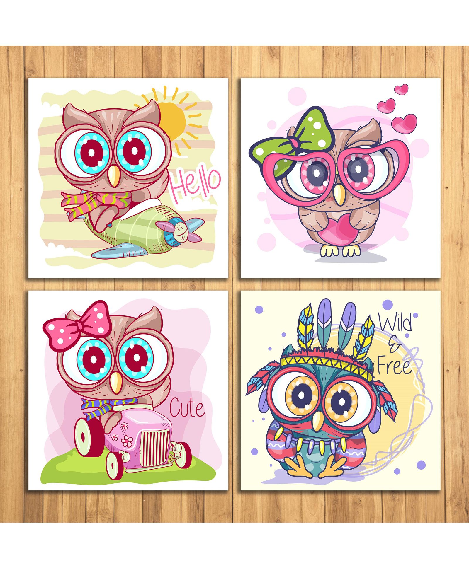 Wens Cute Owl Sparkle Laminated Wall Panels Set of 4 - Multicolour-image-35