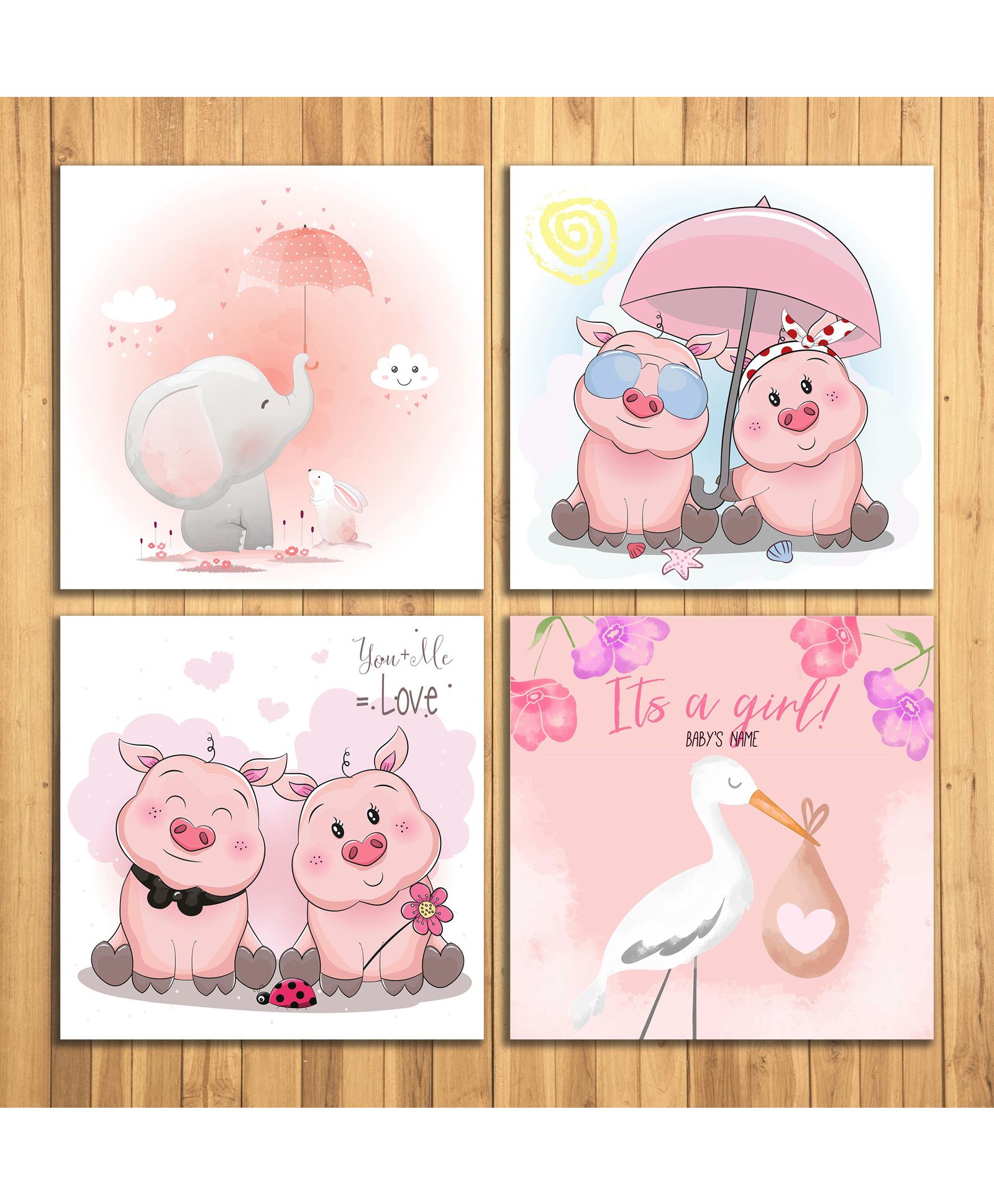 Wens Baby Girl Sparkle Laminated Wall Panels Wens Laminated Wall Panels Animal Print Set of 4 - Pink-image-3