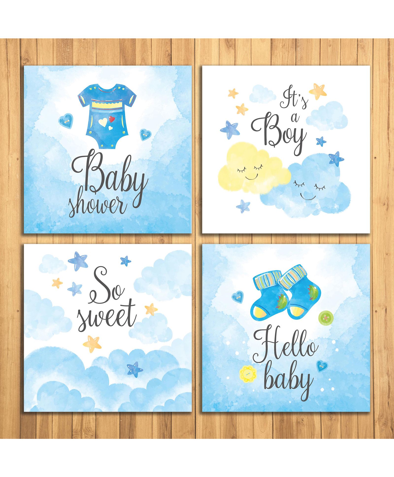 Wens Sparkle Laminated  Wall Panels Baby Print Set of 4 - Blue-image-42