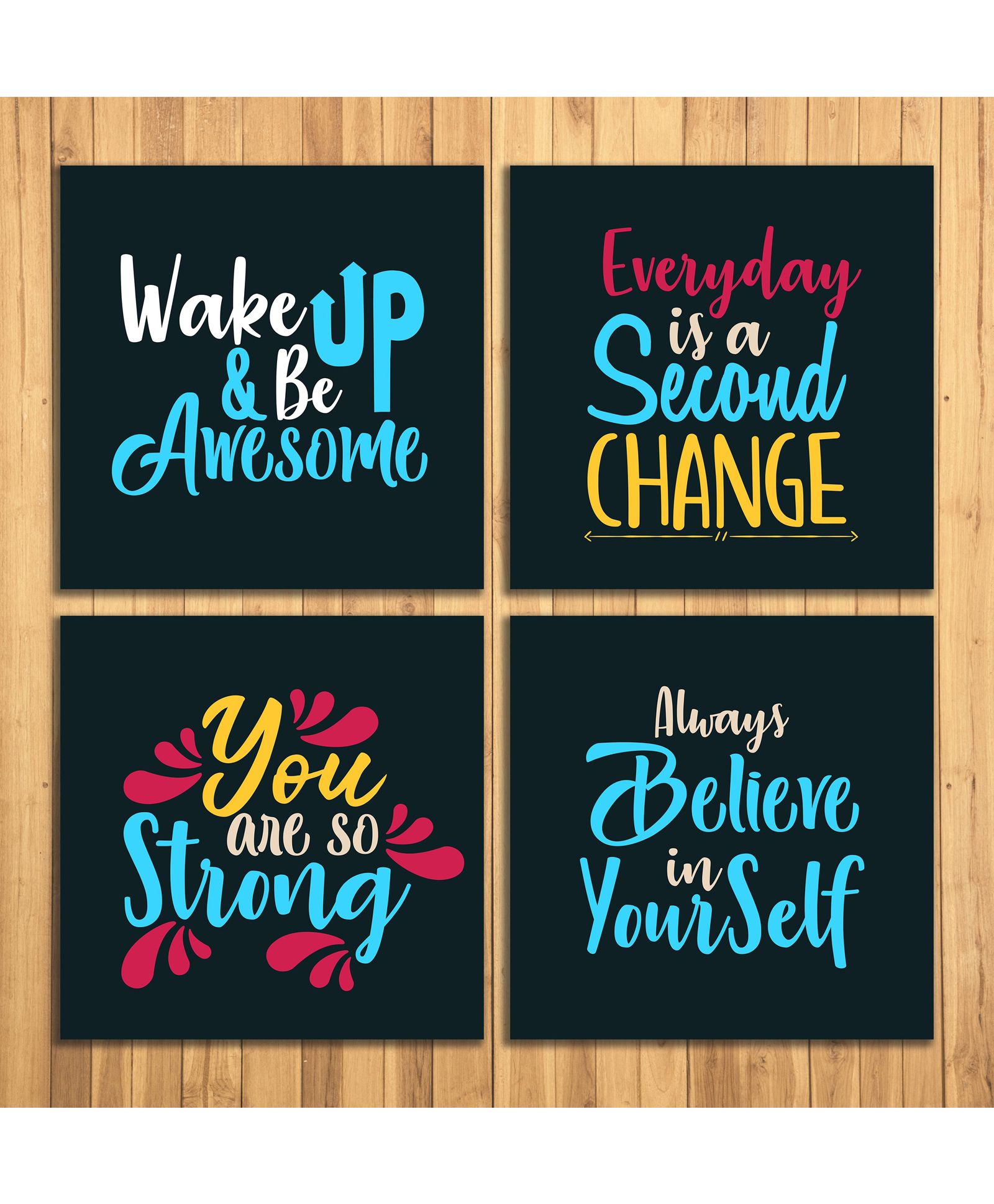 Wens Sparkle Laminated Quotes Print Wall Panels Pack of 4 - Black-image-48