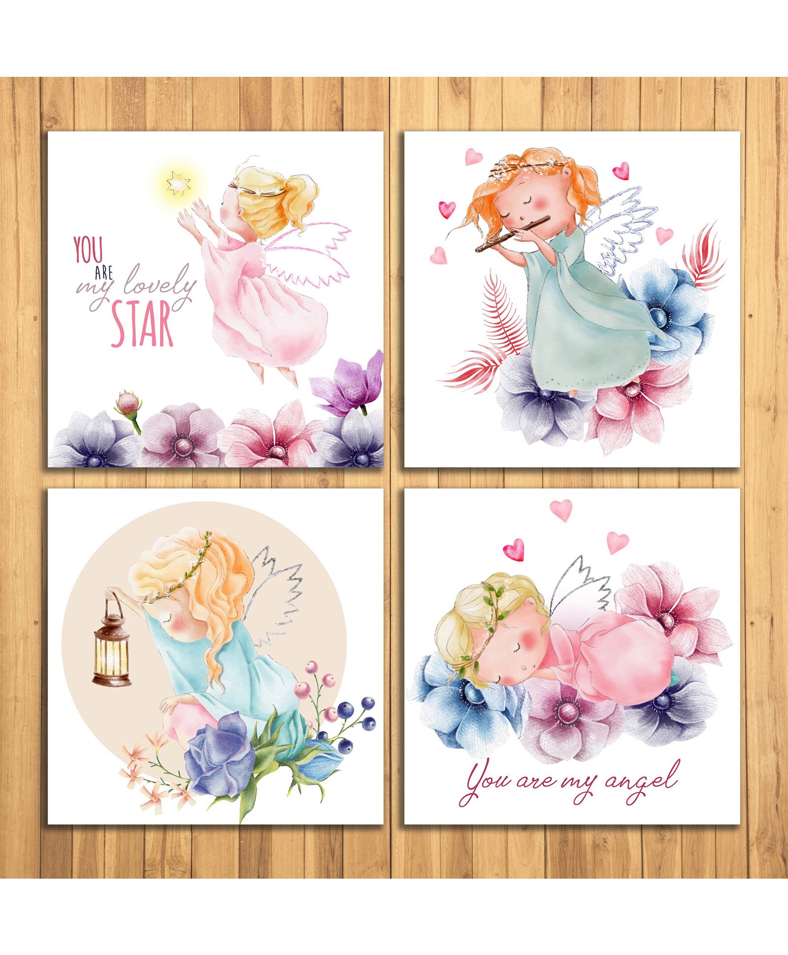Wens Sparkle Laminated Wall Panels Angel Print Pack of 4 - White-image-49