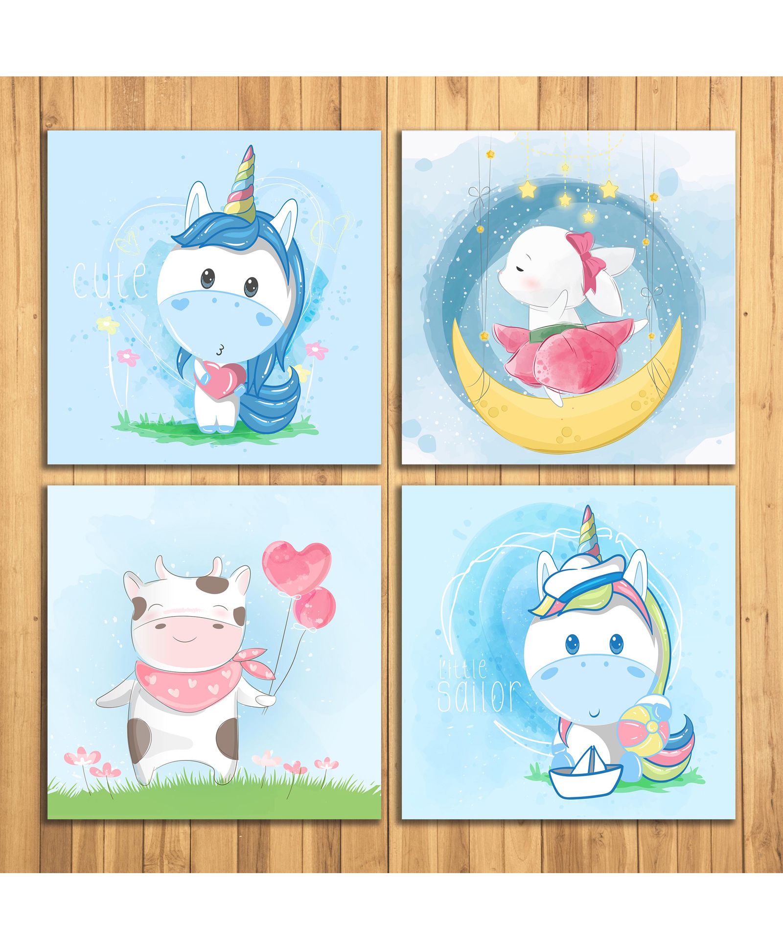 Wens Sparkle Laminated Wall Panels Unicorn Print Pack of 4 - Blue-image-44