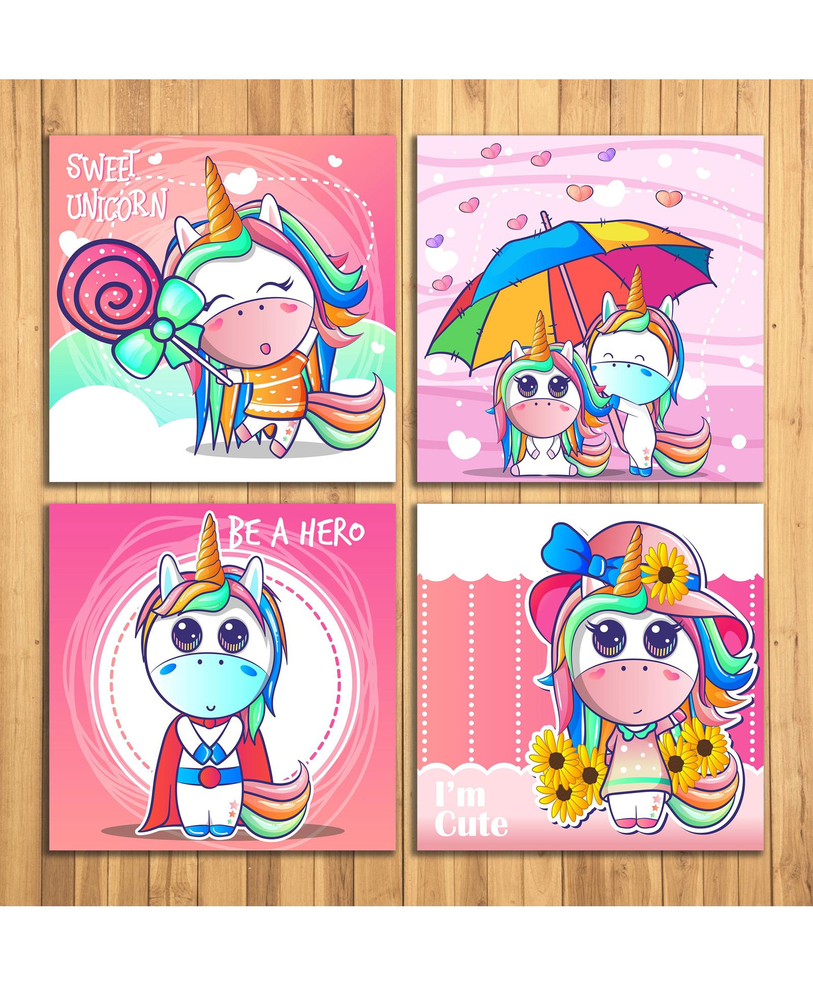 Wens Sparkle Laminated Wall Panels Unicorn Print Set of 4 - Pink-image-49