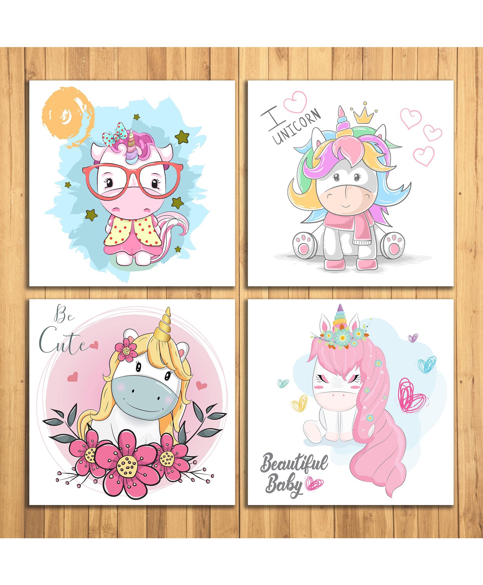 Wens Sparkle Laminated Wall Panels Unicorn Print Set of 4 - White-image-47