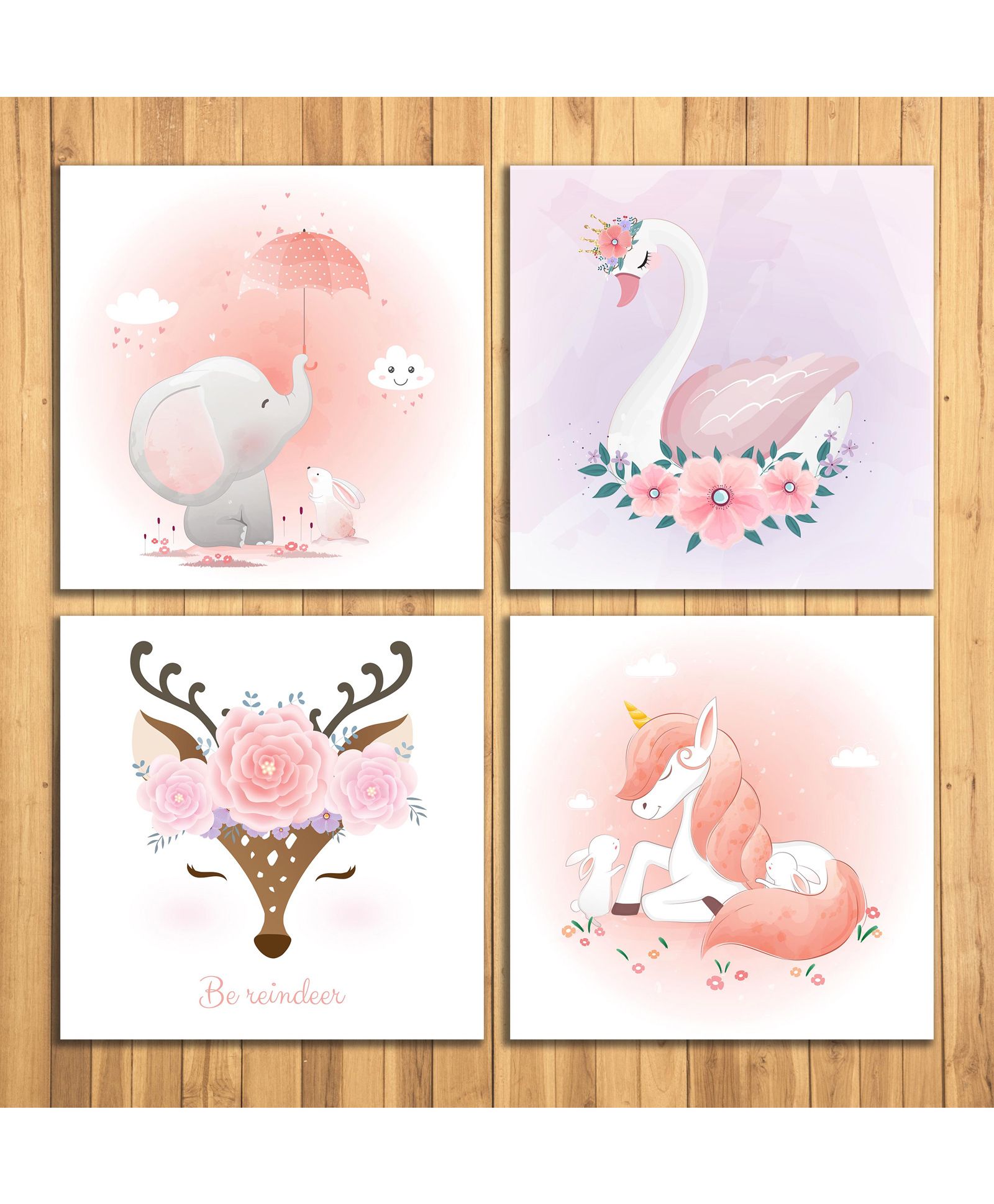 Wens Sparkle Laminated Wall Panels Animal Kingdom Print Set of 4 - Peach White-picture-13