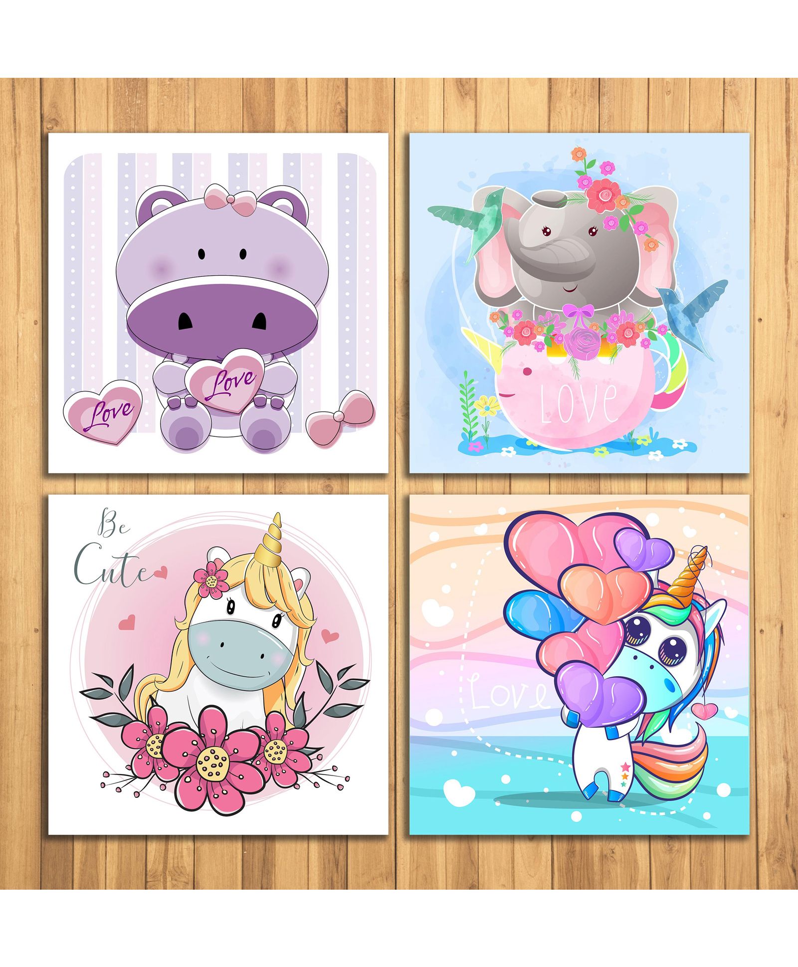 Wens Cute Cartoon Sparkle Laminated Wall Panes Set of 4 - Multicolor-image-31