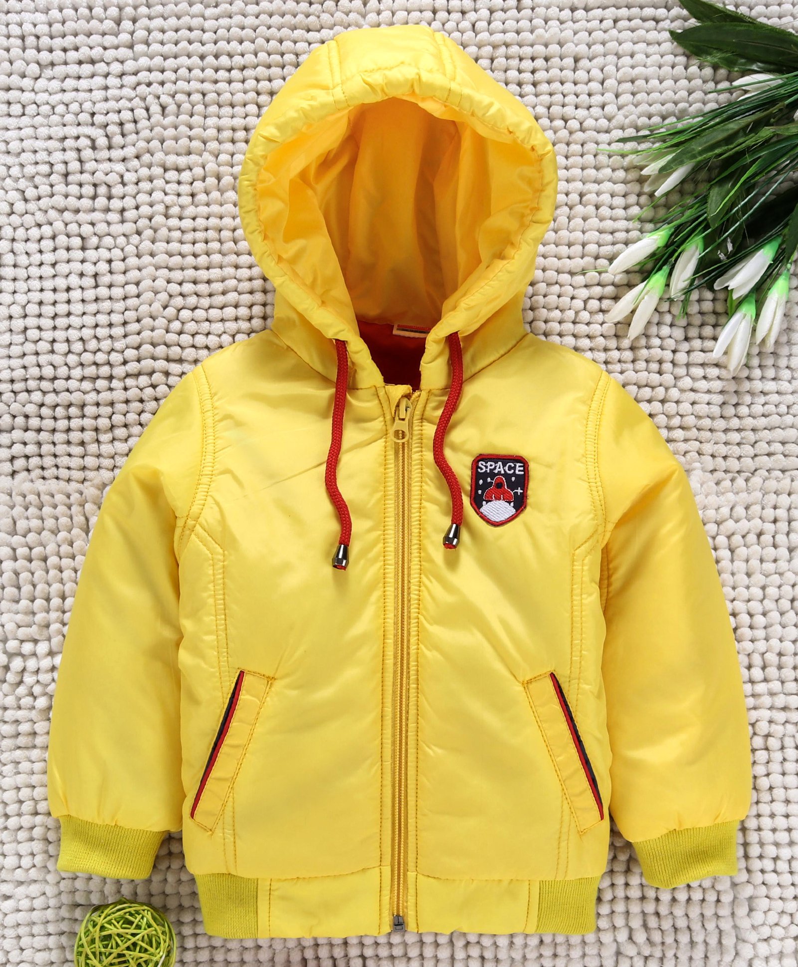 Babyhug Full Sleeves Hooded Jacket Space Patch - Yellow-picture-21