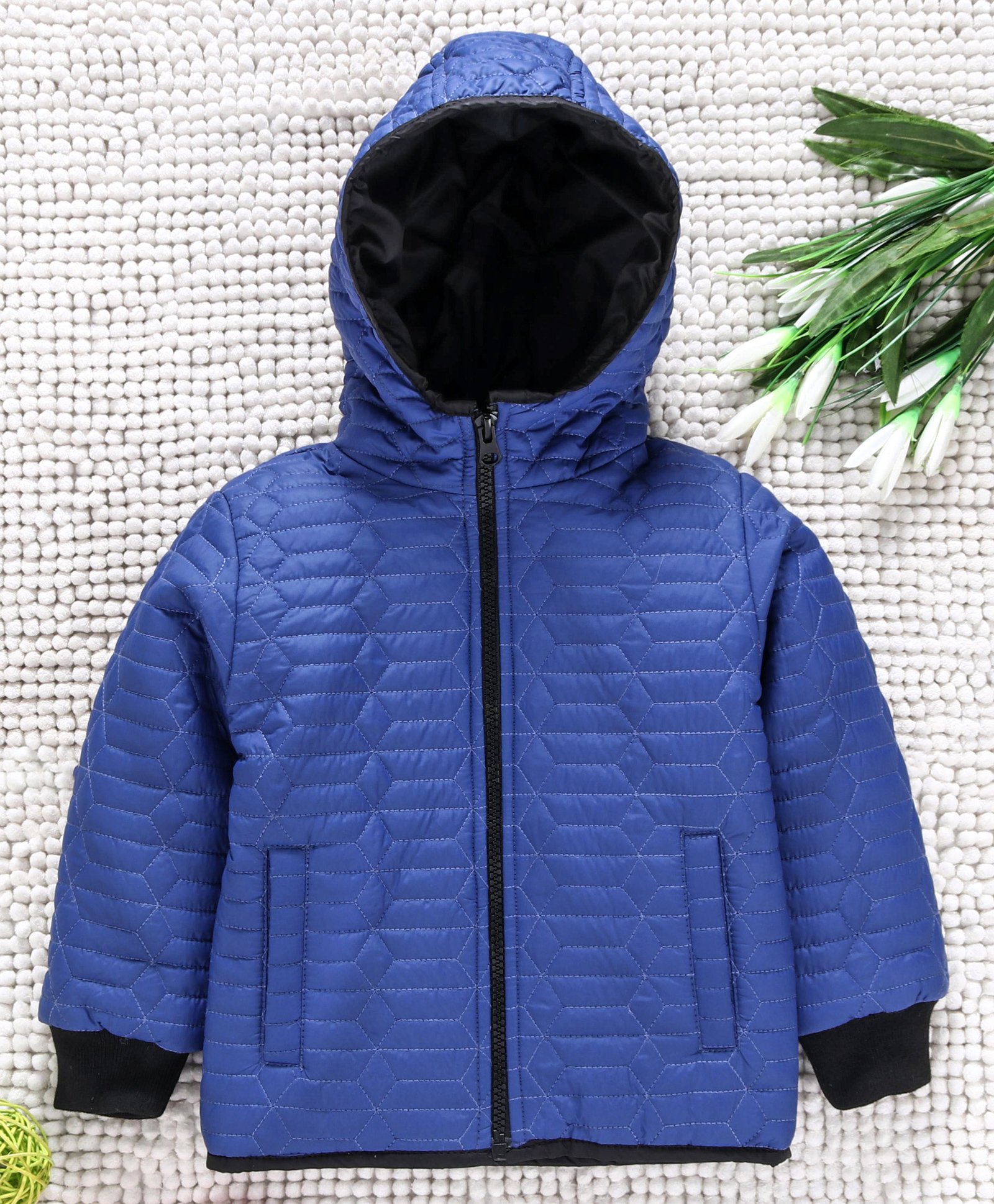 Babyhug Full Sleeves Solid Color Hooded Jacket - Blue-image-8