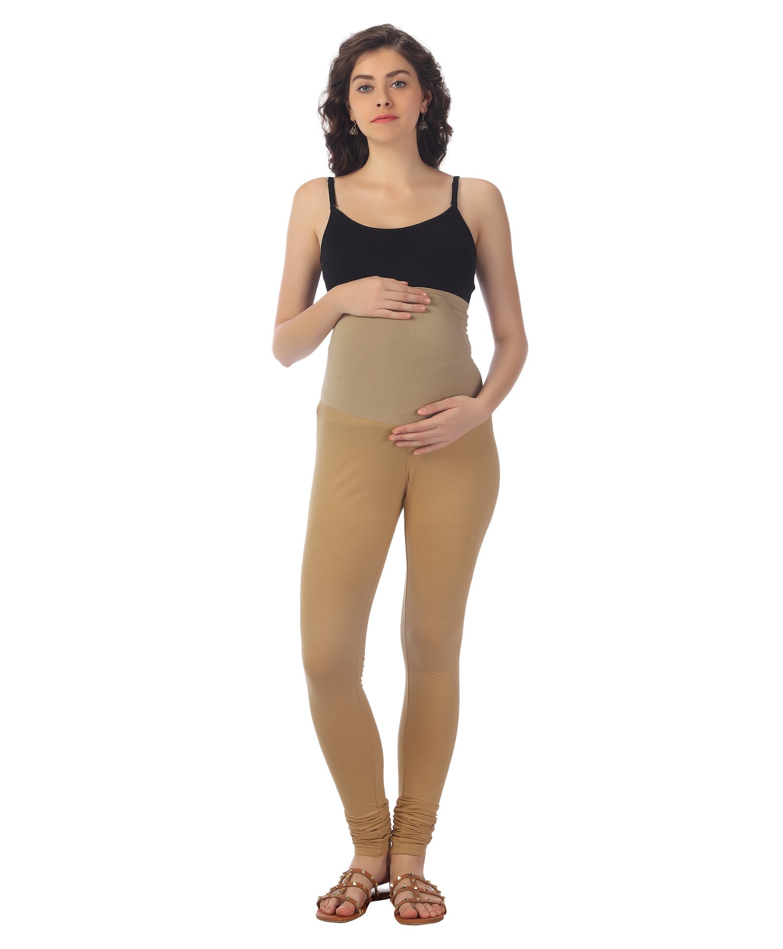Kriti Maternity Solid Leggings - Beige-image-29