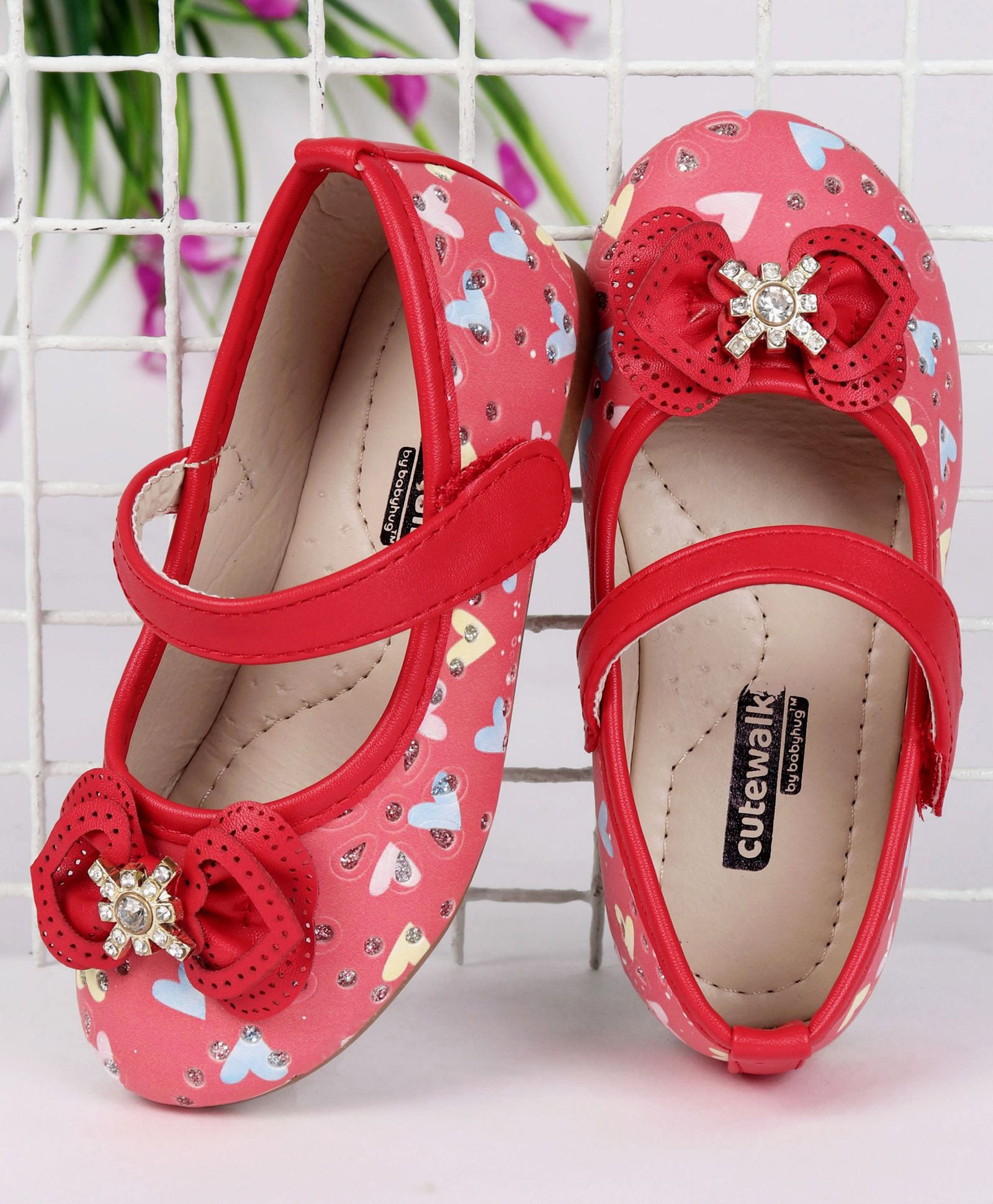 Cute Walk By Babyhug Floral Embellished Party Wear Bellies - Red-image-21