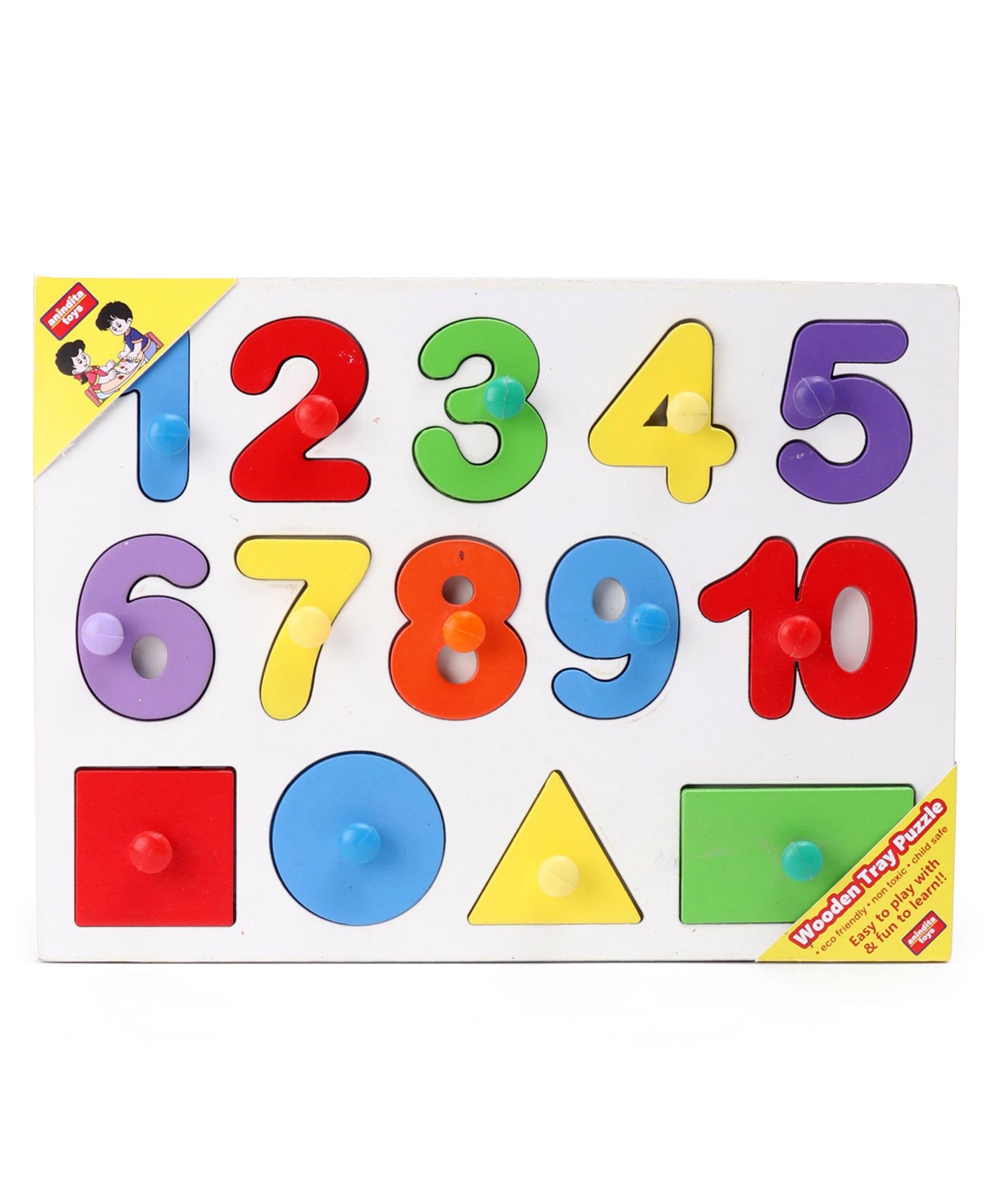 Anindita Wooden Numbers 1 to 10 & Shapes Puzzle Multicolor - 14 Pieces-image-12