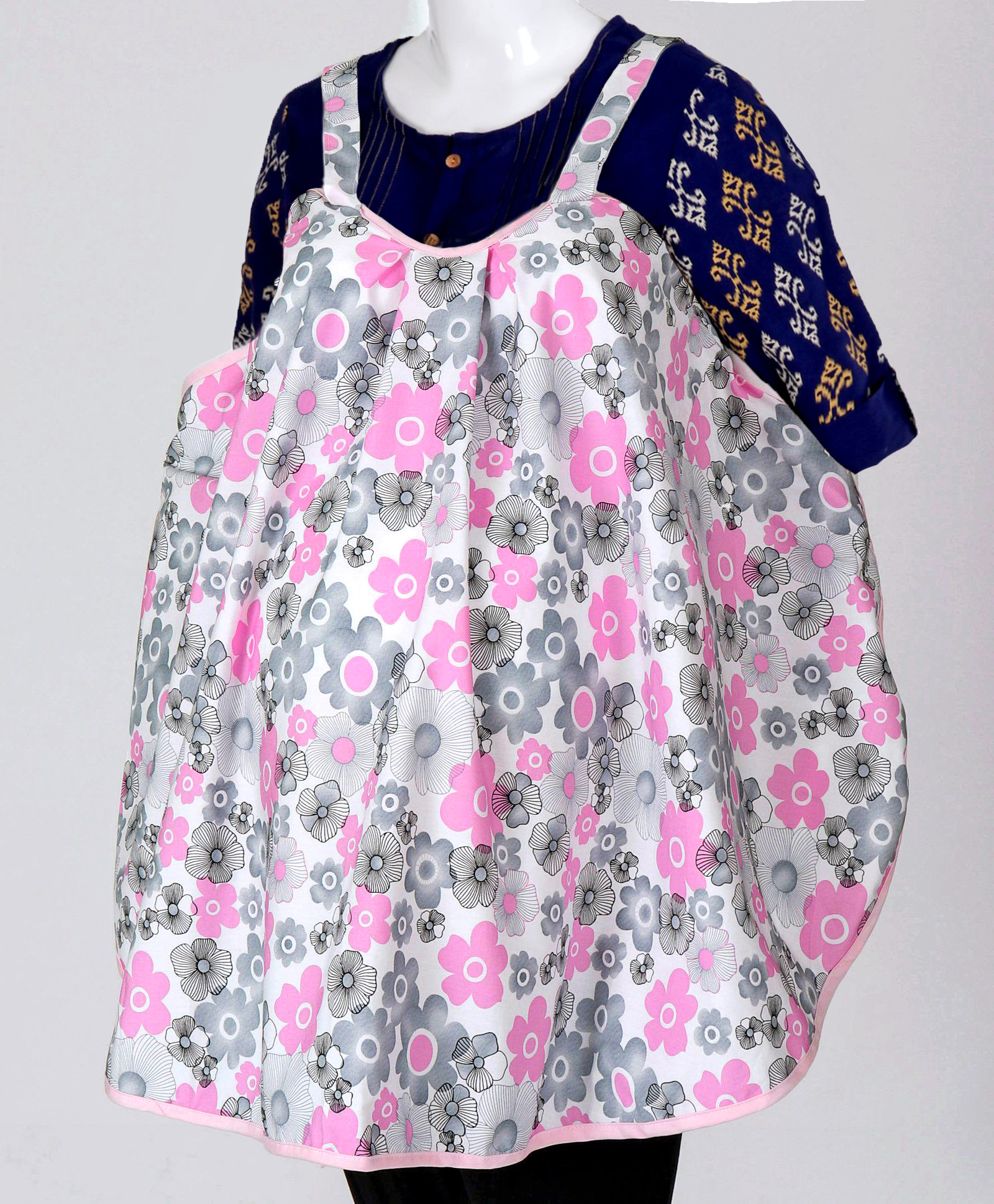 Babyhug Multi Purpose 100 % Cotton Breast Feeding Nursing Cape Floral Print - Grey Pink-image-41