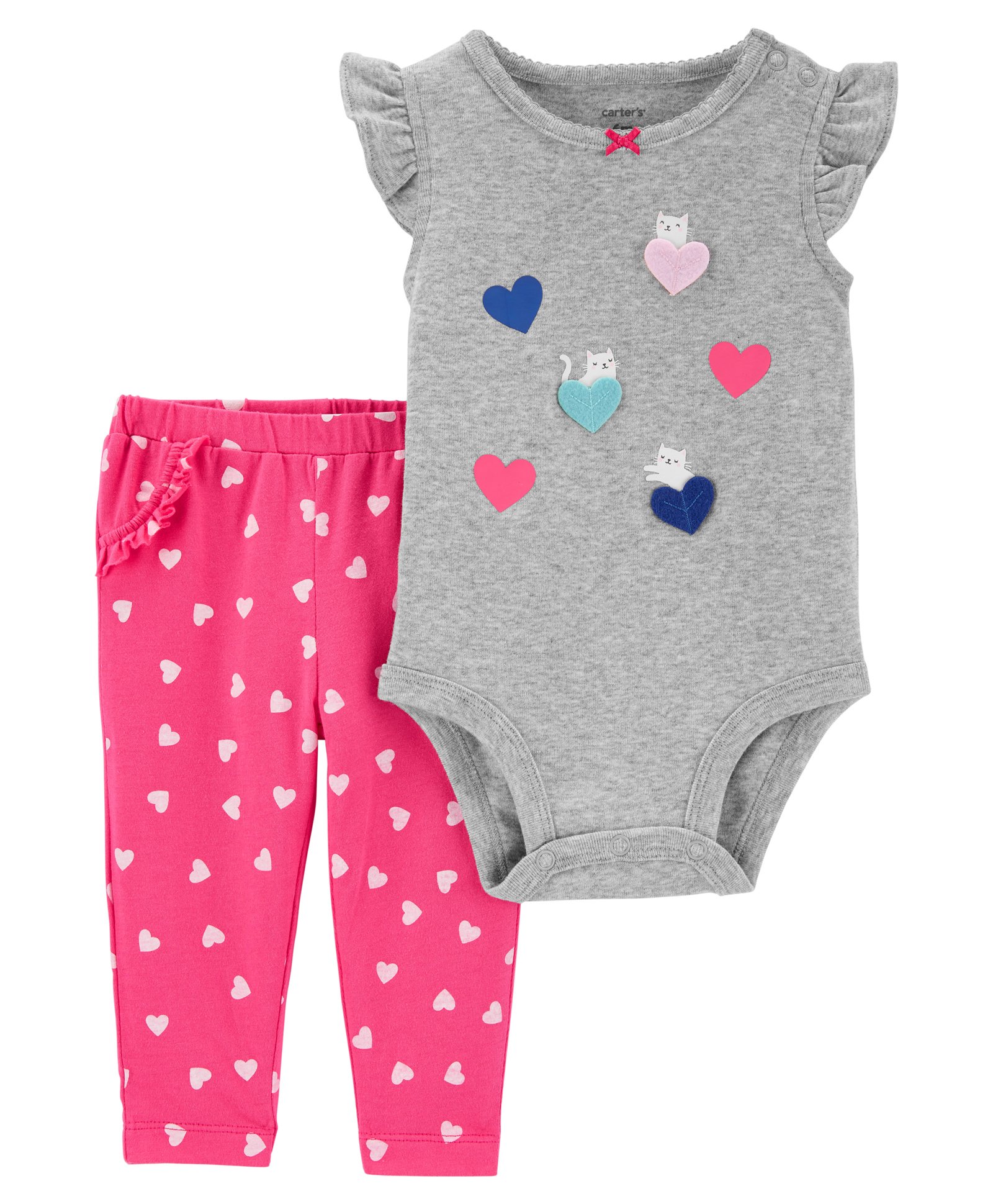 Carter's 2-Piece Heart Onesie with Pant Set  - Pink Grey-image-44