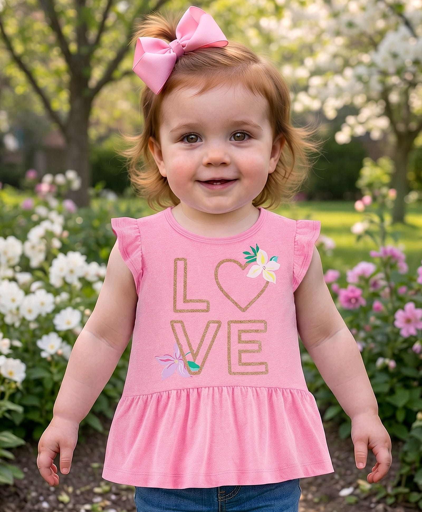 Carter's Flutter Sleeves Frock Style Top Love Print - Pink-image-37