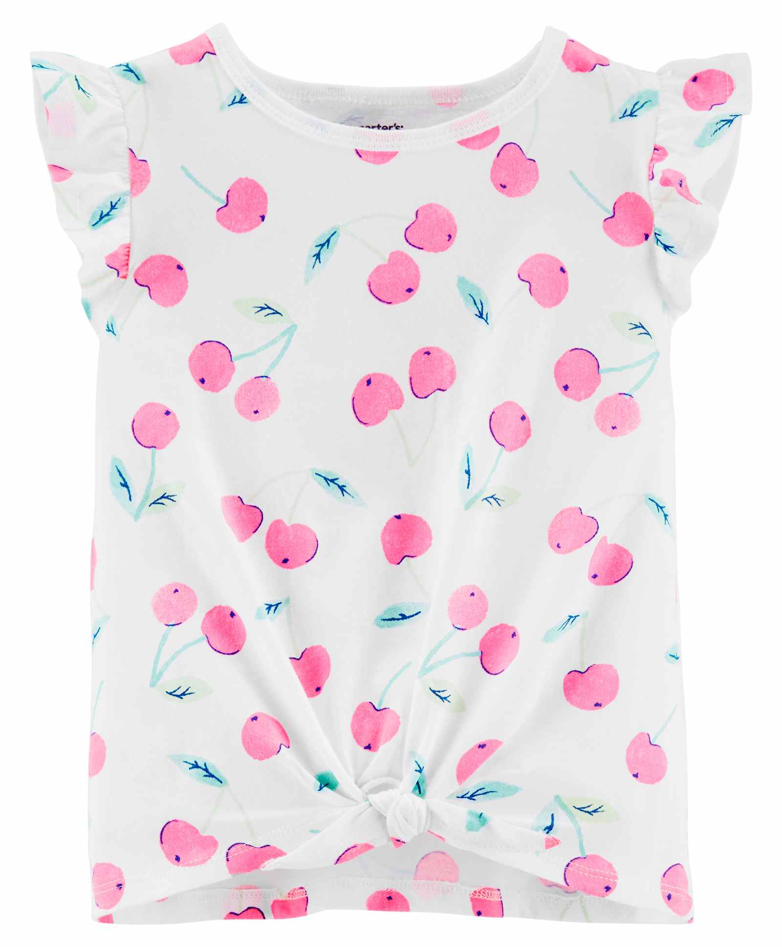 Carter's Cherry Tie Front Jersey Top - White Pink-image-23
