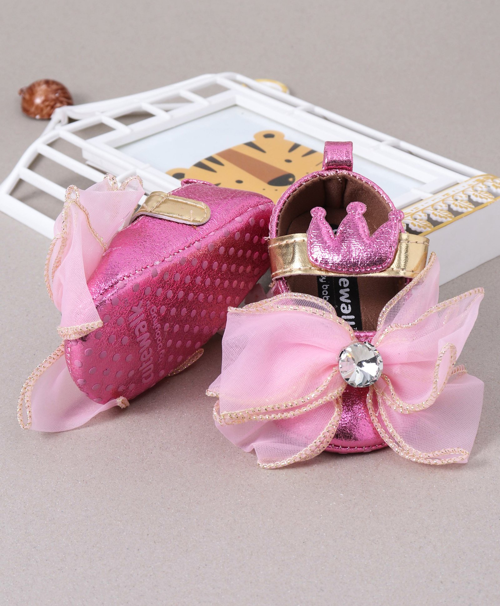 Cute Walk by Babyhug Party Wear Booties Studded Bow Applique - Pink-image-29