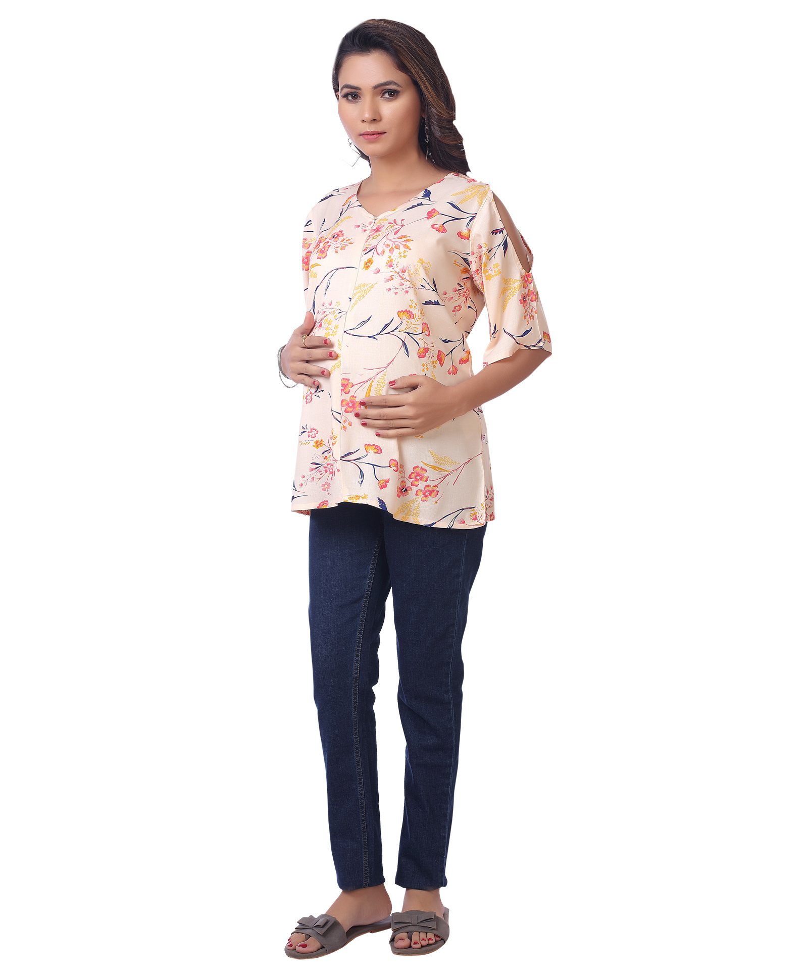 Kriti Full Sleeves Maternity Top - Peach-image-4