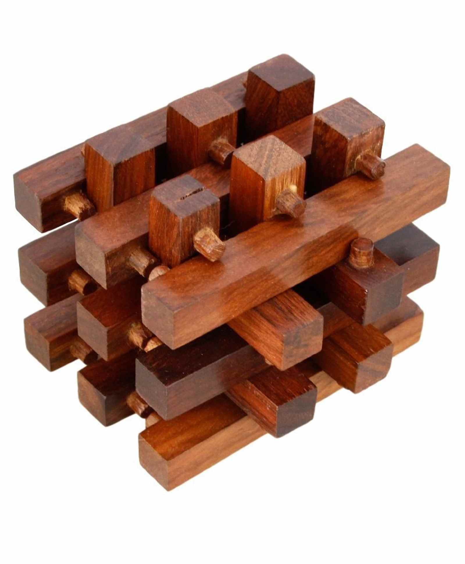 Desi Karigar Handmade Wooden IQ Teaser Puzzle Magic Games Jailed Square for Children Unique Gifts - Brown-picture-17