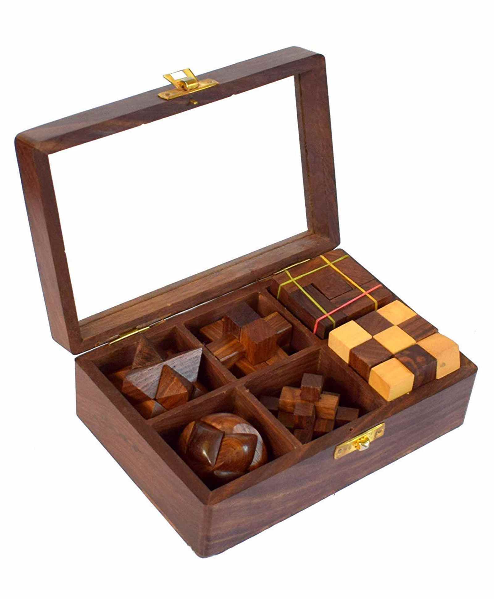 Desi Karigar Wooden 3D Puzzle Six in One Set - Brown-picture-20