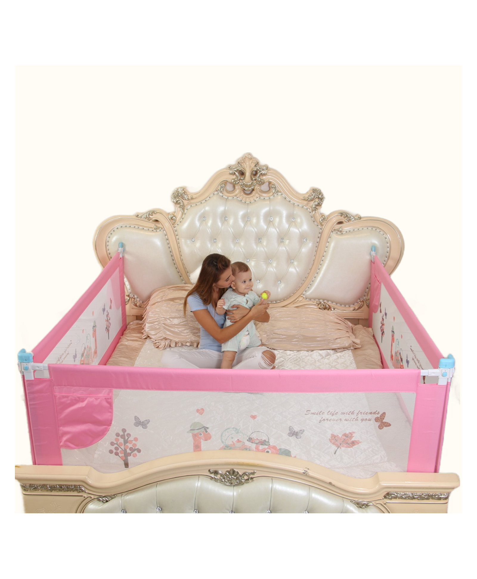 Safe-O-Kid Adjustable Washable Premium Designer Bedrail 182 cm Pack of 3 - Light Pink-picture-45