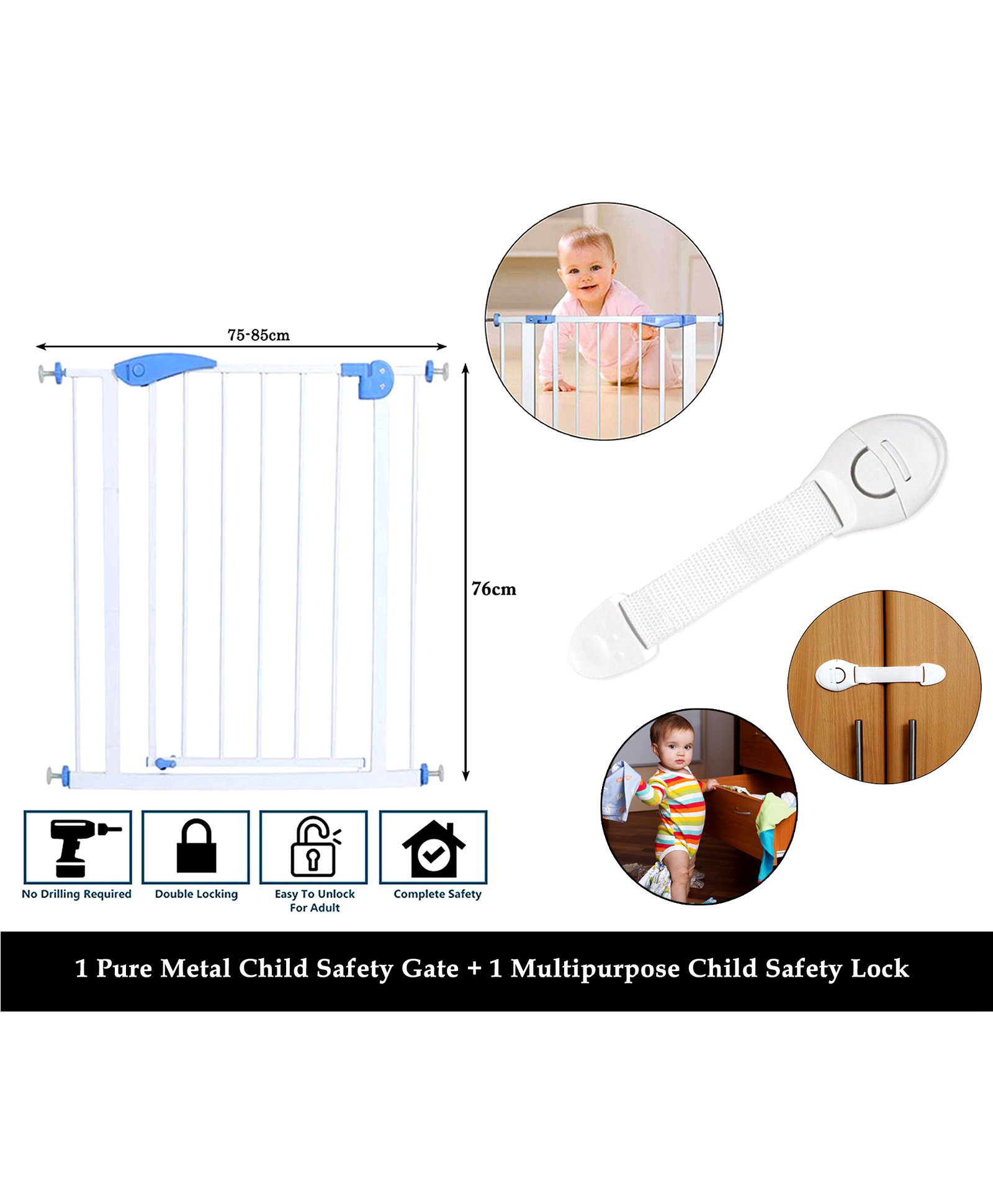 Safe-O-Kid Child Safety Gate Barrier - White Blue-picture-10