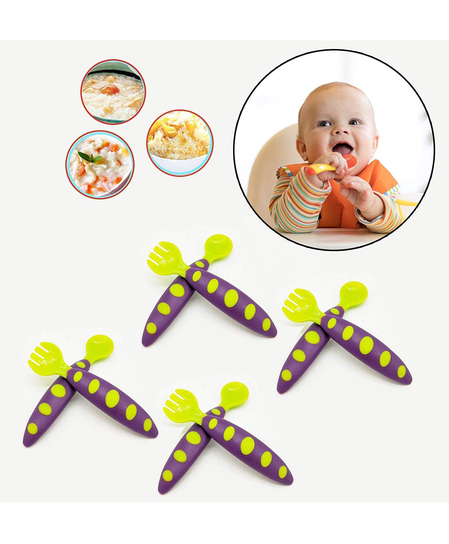 Safe-O-Kid Soft Tip Silicone Spoon & Fork Pack Of 8 - Green Purple-image-30