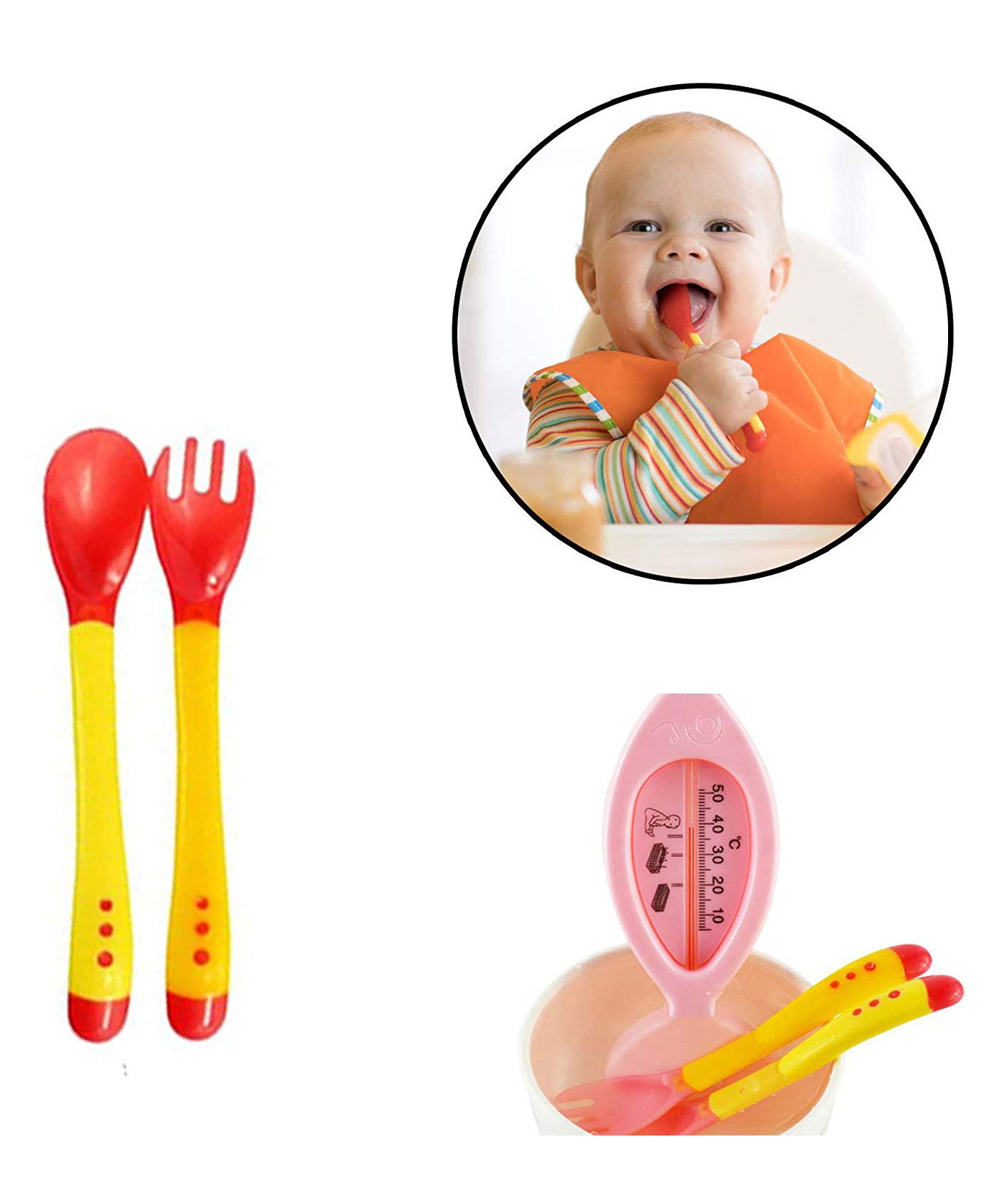 Safe-O-Kid Soft Tip Silicone Spoon & Fork Pack Of 2 - Red Yellow-image-38