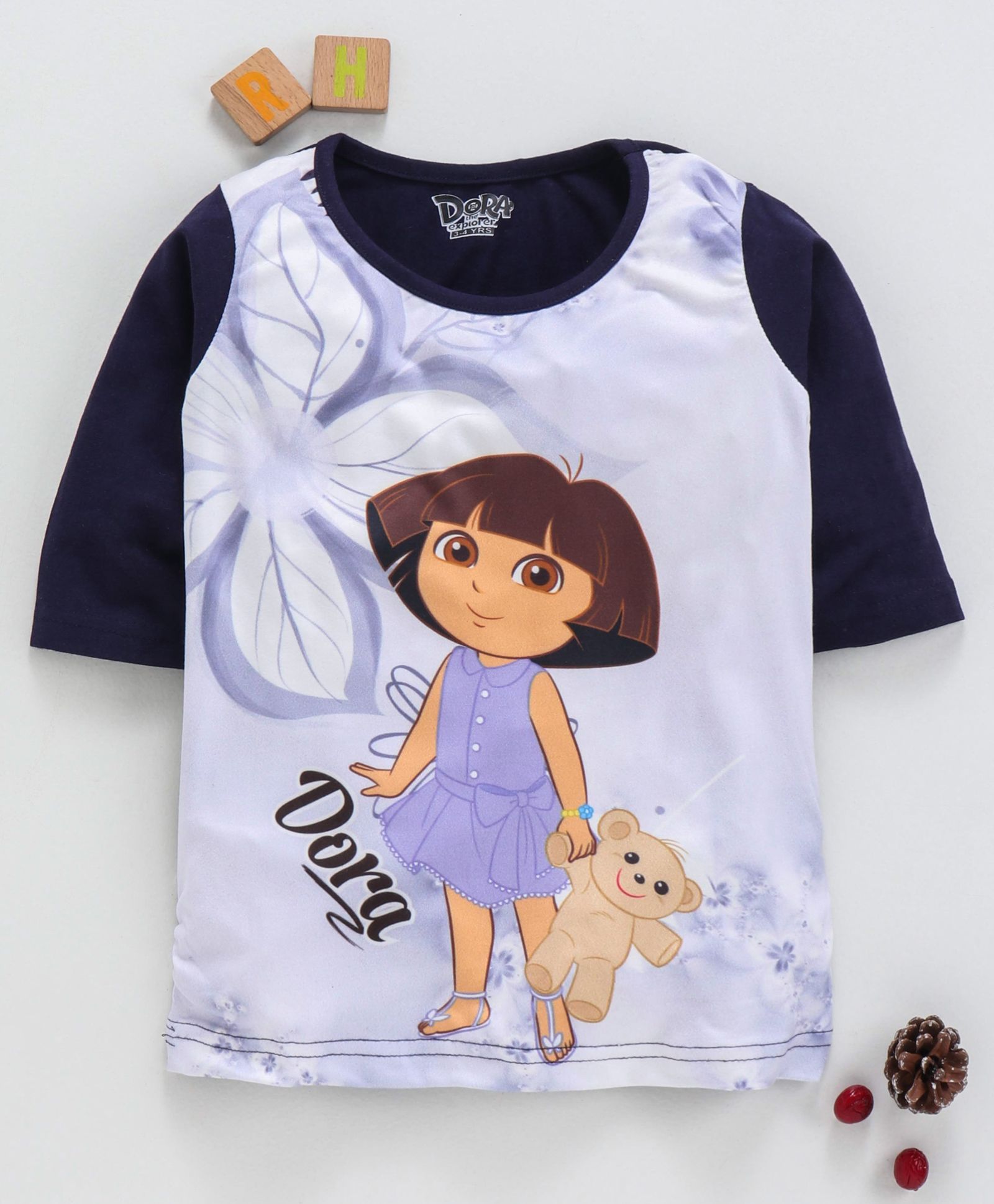 Eteenz Three Fourth Sleeves Tee Dora Print - White Navy Blue-image-22