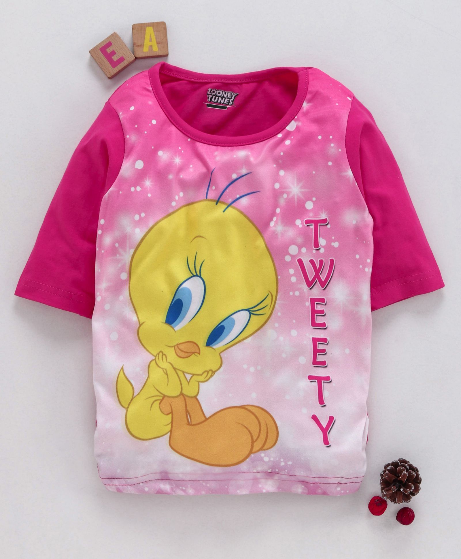 Eteenz Three Fourth Sleeves Top Tweety Print - Pink-picture-16