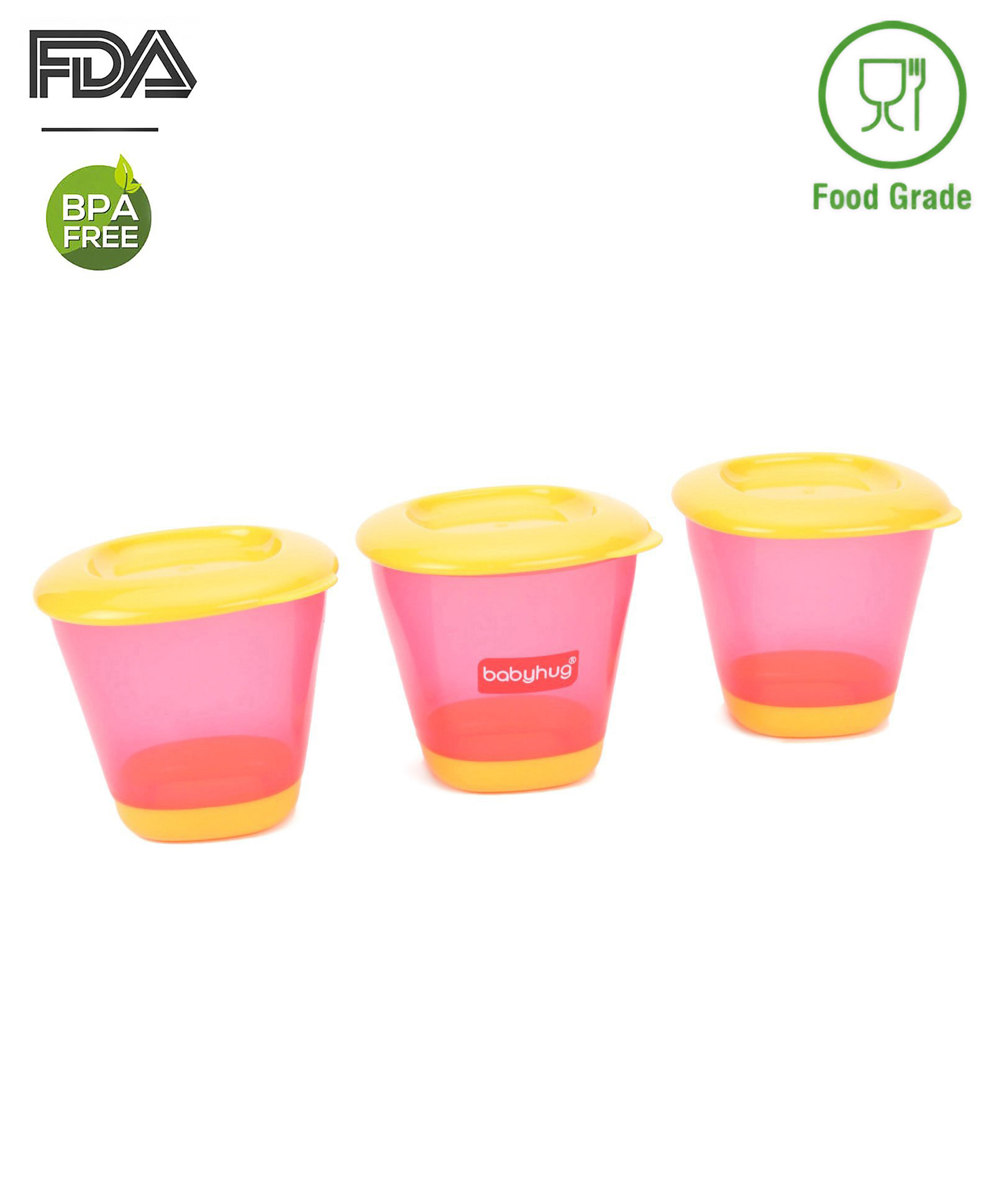 Babyhug 150 ml Weaning Pots Set of 3 - Pink Yellow-picture-15