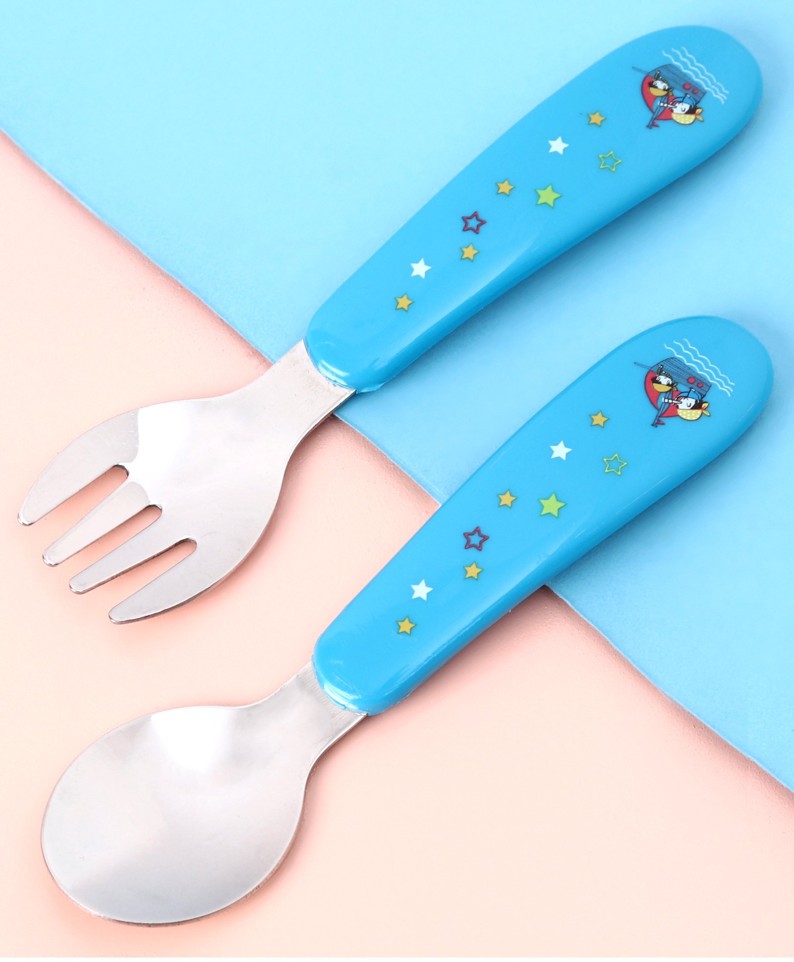 Babyhug Ergo Grip Stainless Steel Spoon & Fork Set - Blue-image-16