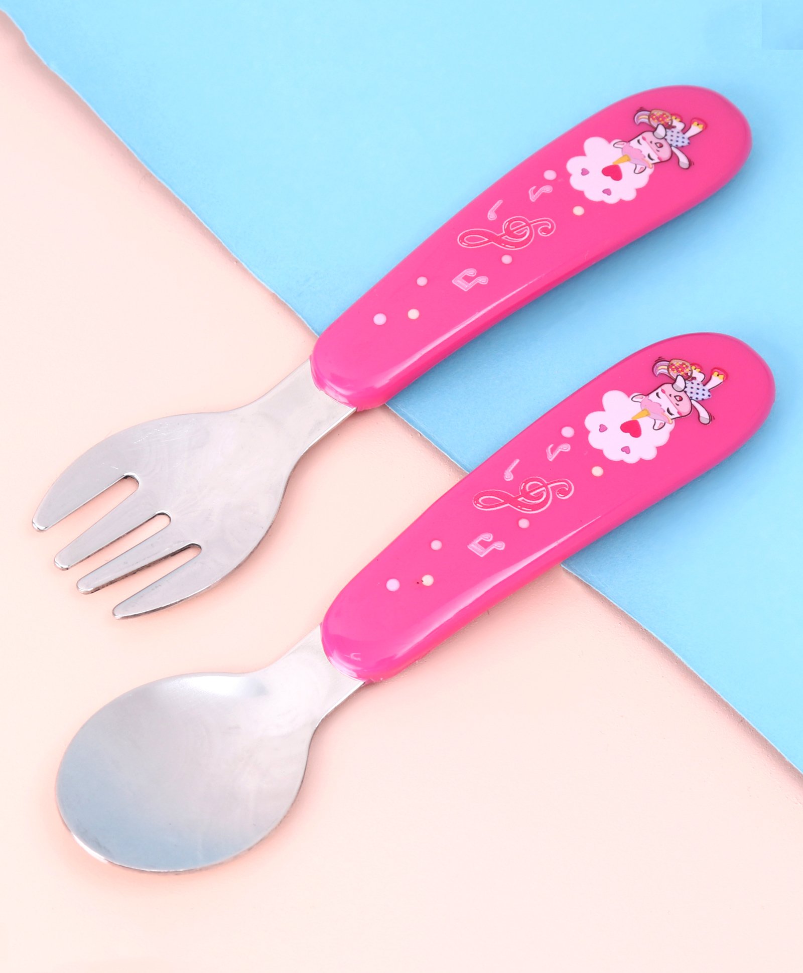 Babyhug Ergo Grip Stainless Steel Spoon & Fork Set - Pink-picture-35