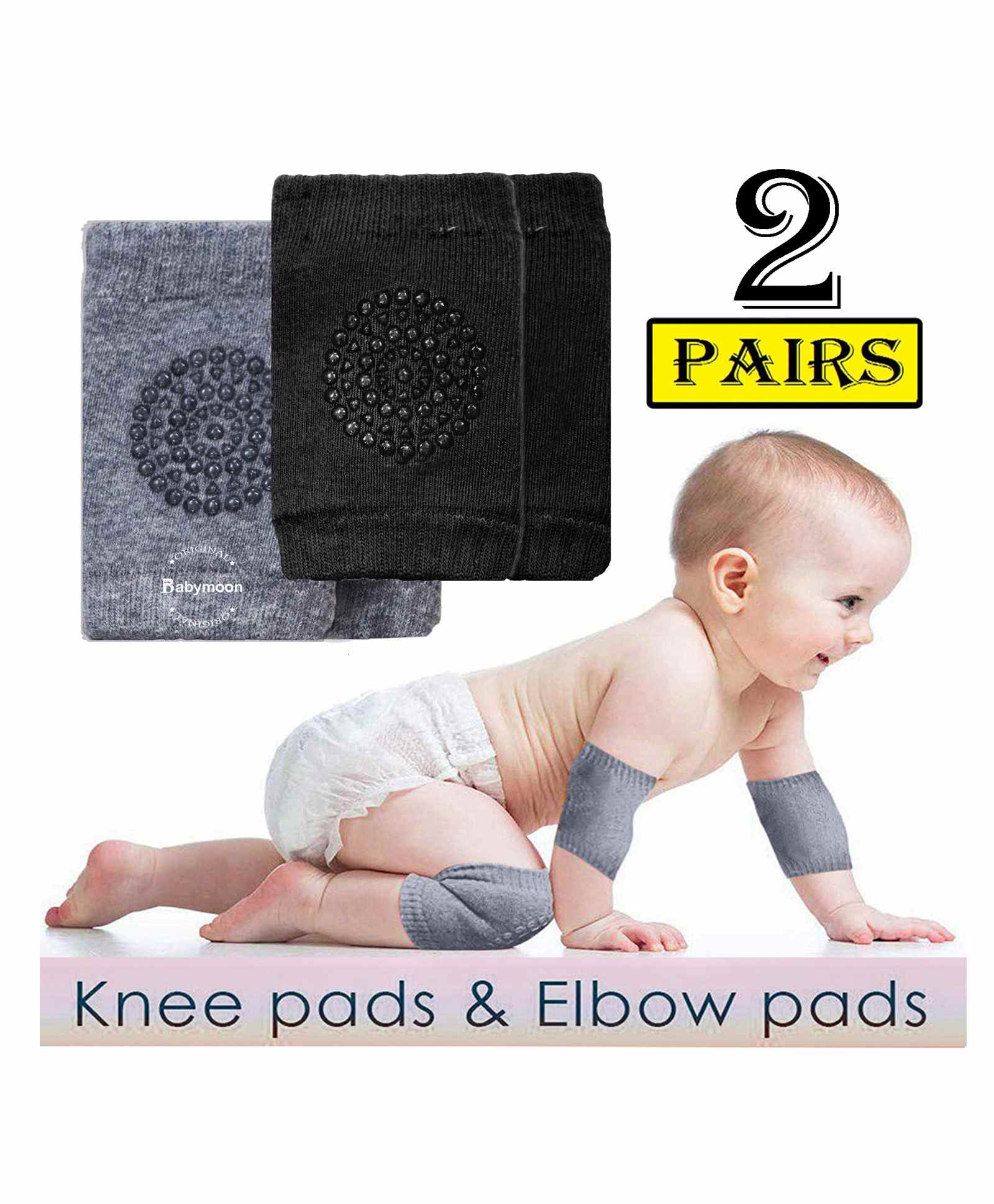 Babymoon Anti Slip Baby Protector Knee Caps Set of 2 - Black Grey-picture-32