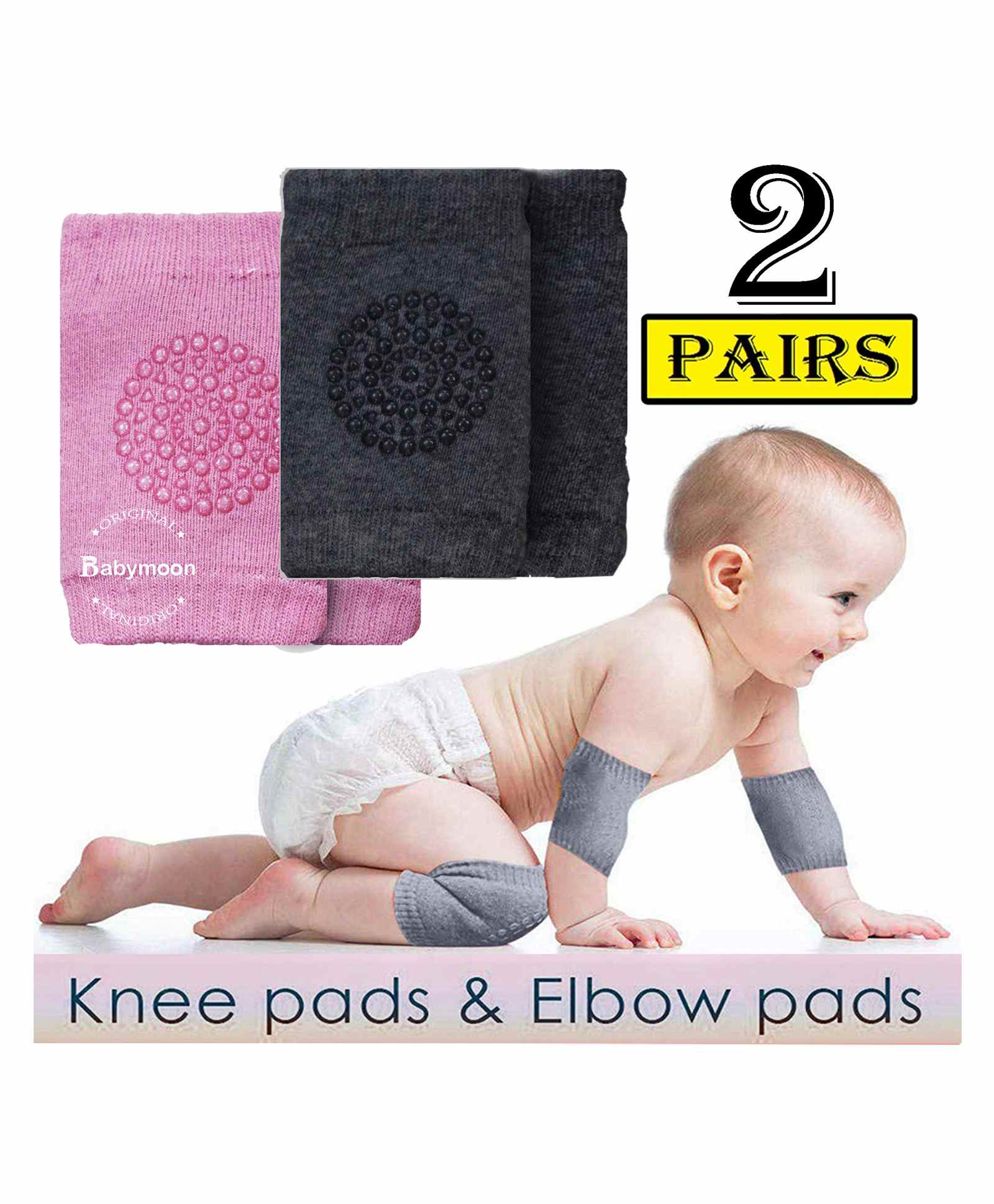 Babymoon Anti Slip Baby Protector Knee Caps Set of 2 - Pink Grey-picture-33