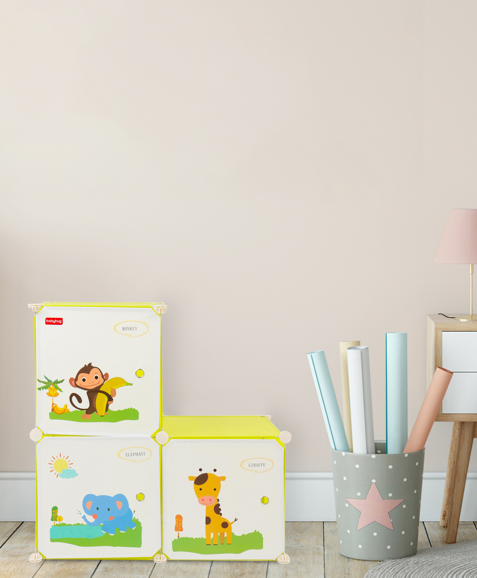 Babyhug 3 Cabinets Detachable Storage Unit Cartoon Print - Lemon Green-image-47