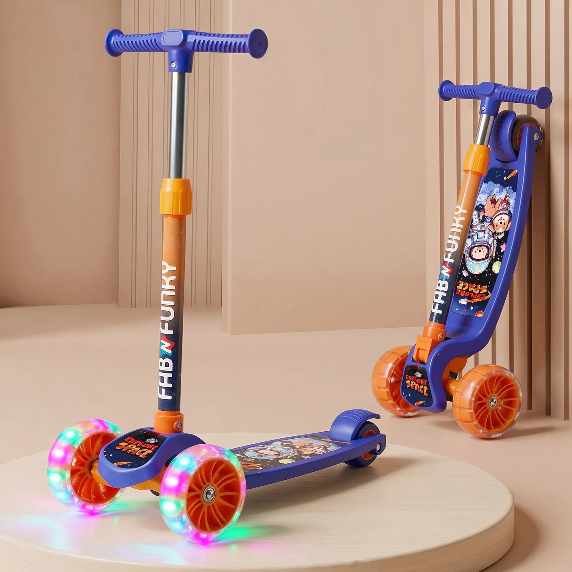 3 Wheel Kids Scooter with PU LED Wheels - Dark Blue| 4-Level Adjustable Height|Weight Capacity upto 50 Kg|Toy for 2 to 12 yrs Boys&Girls| Activity Gifting Option|Compact Fold|Lean-to-Steer Online in India, Buy at Best Price from FirstCry.com - 218657 - Image 1