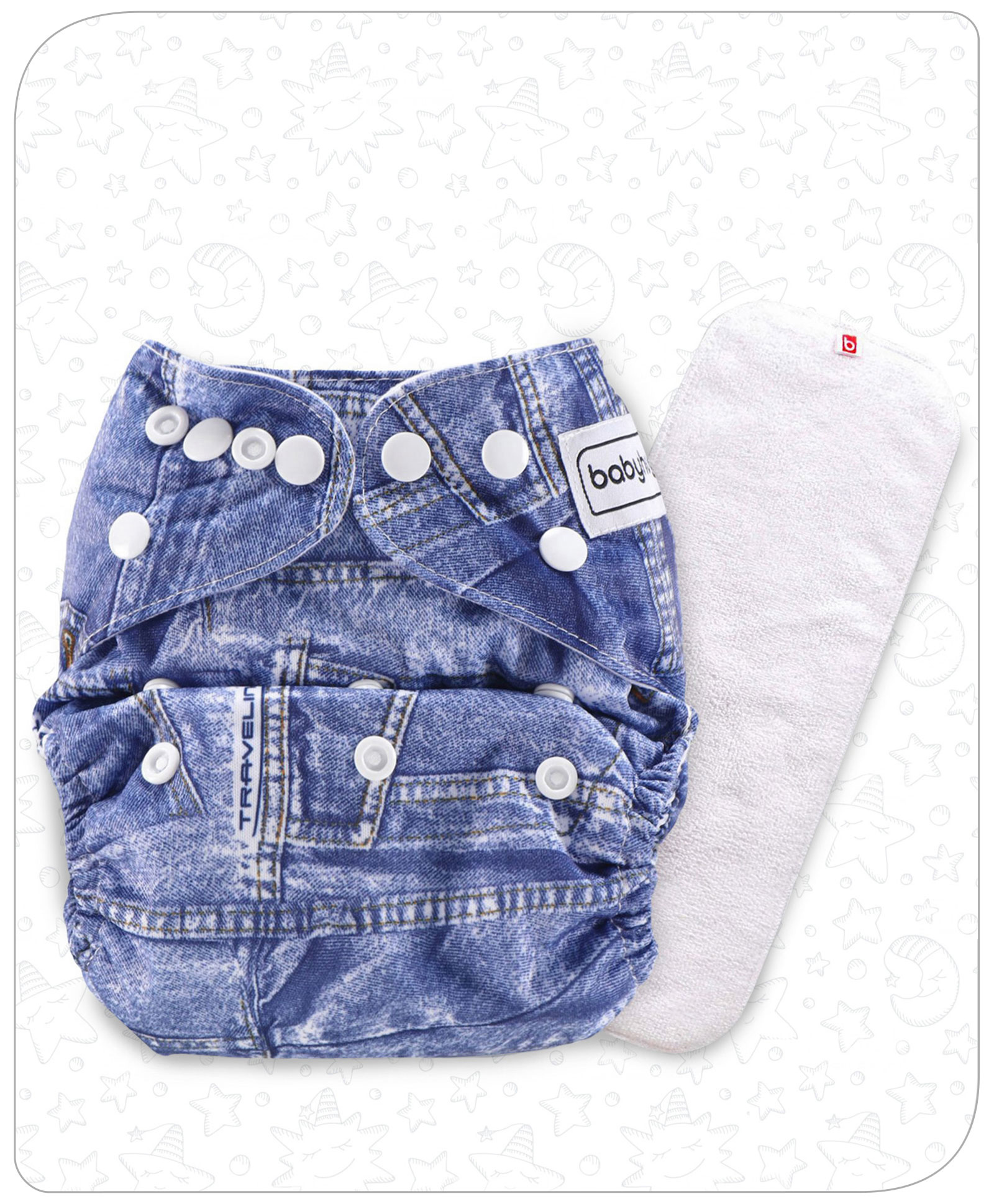 Babyhug Free Size Reusable Cloth Diaper With Insert Denim Print - Blue-image-39