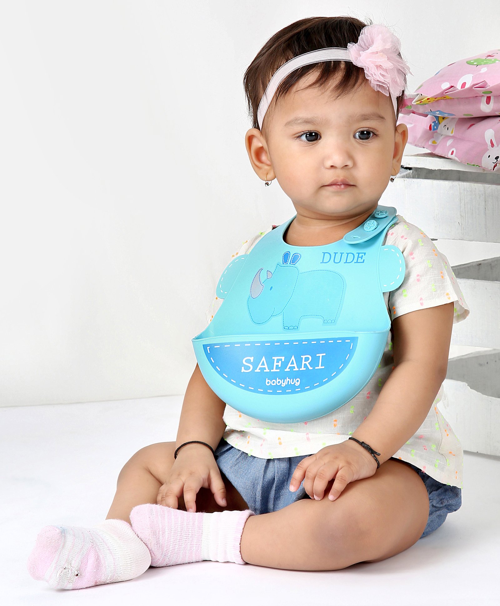 Babyhug Silicone Bib Rhino Print - Sky Blue-image-36