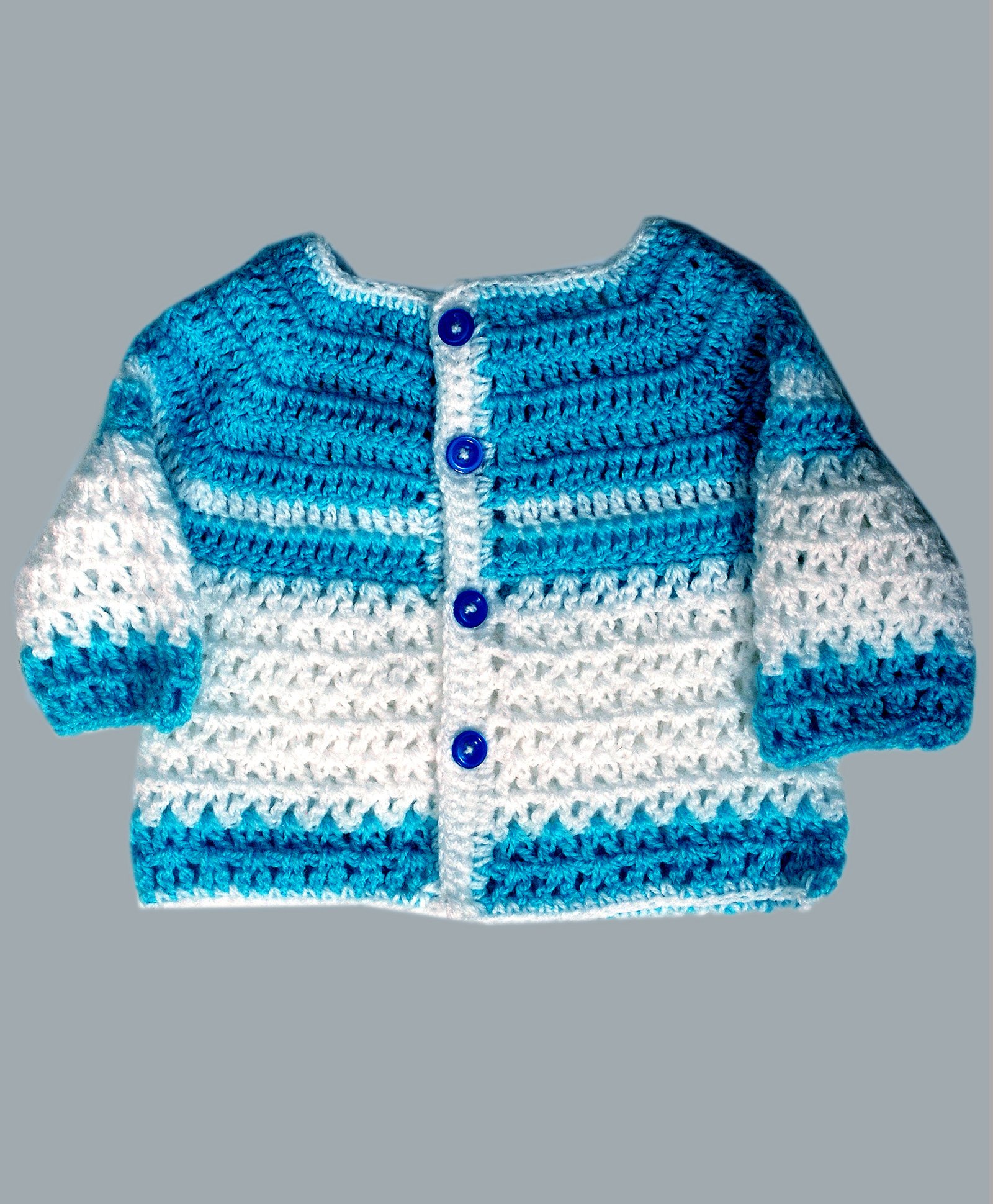 Knits & Knots Dual Shaded Crochet Full Sleeves Sweater - Blue & White-image-45