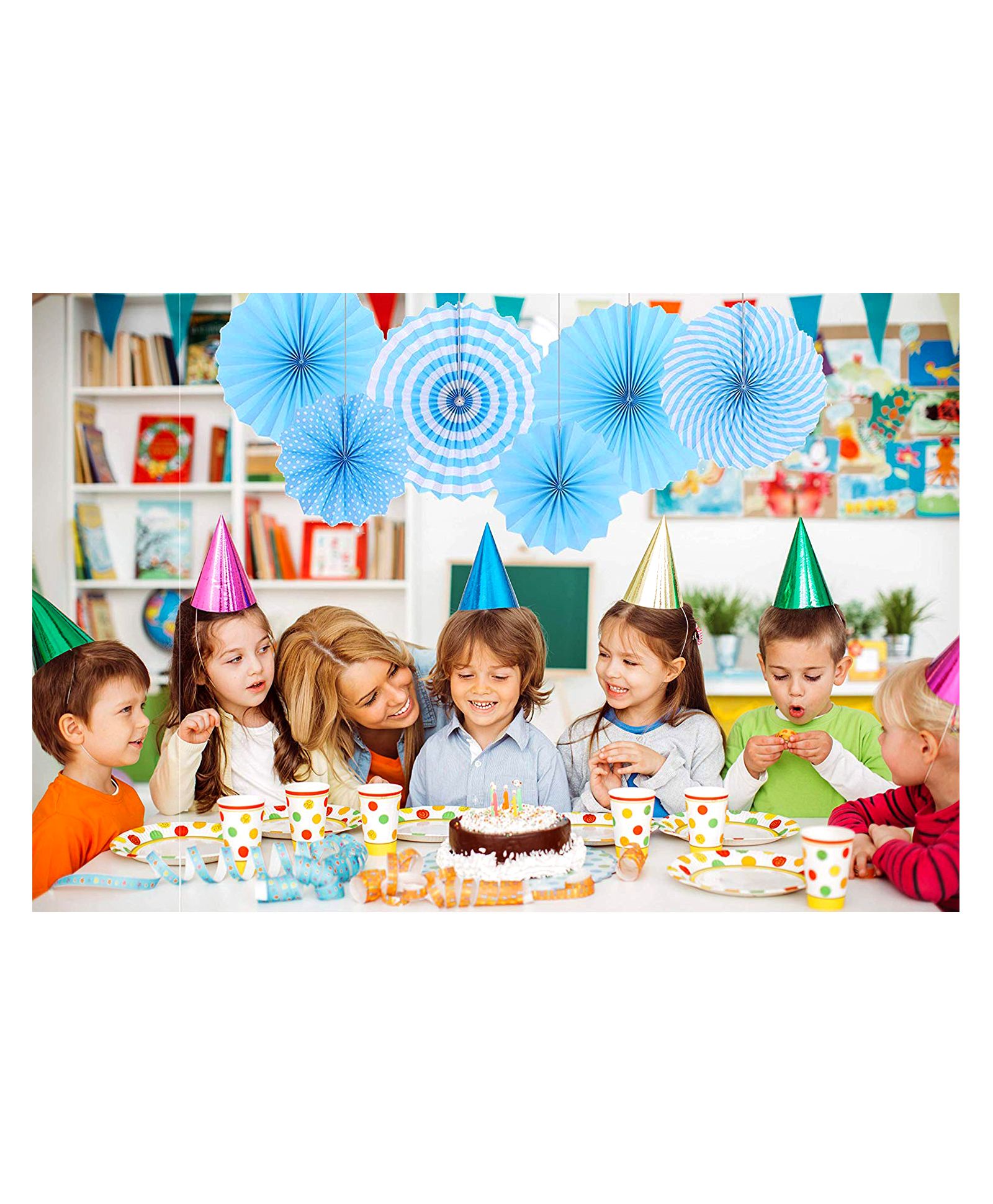 Skylofts Paper Fans for Decoration Pack of 6 - Blue-image-47