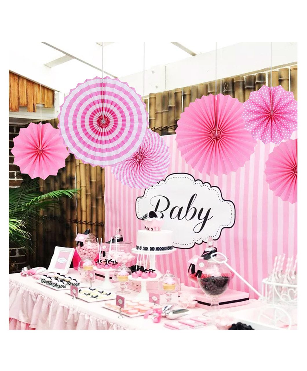Skylofts Paper Fans for Decoration Pack of 6 - Pink-picture-32
